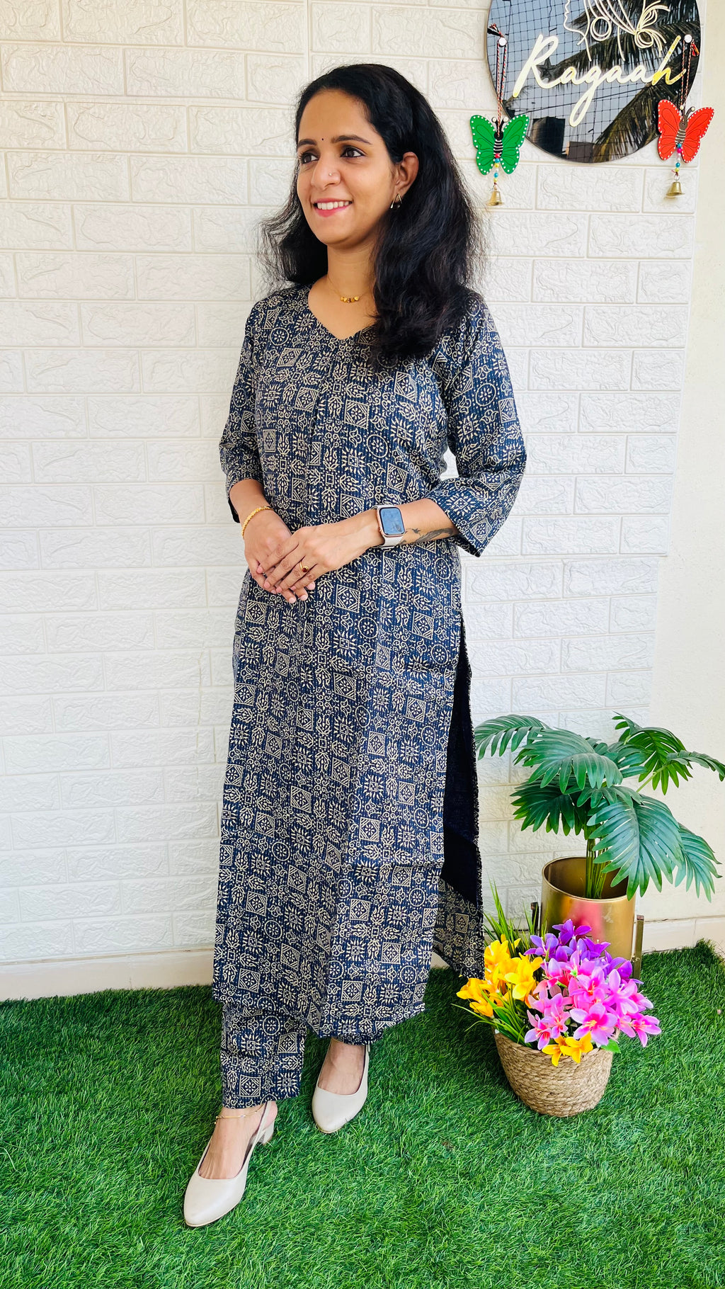 Rayon cotton Ajrakh  cord set RG724 Blue