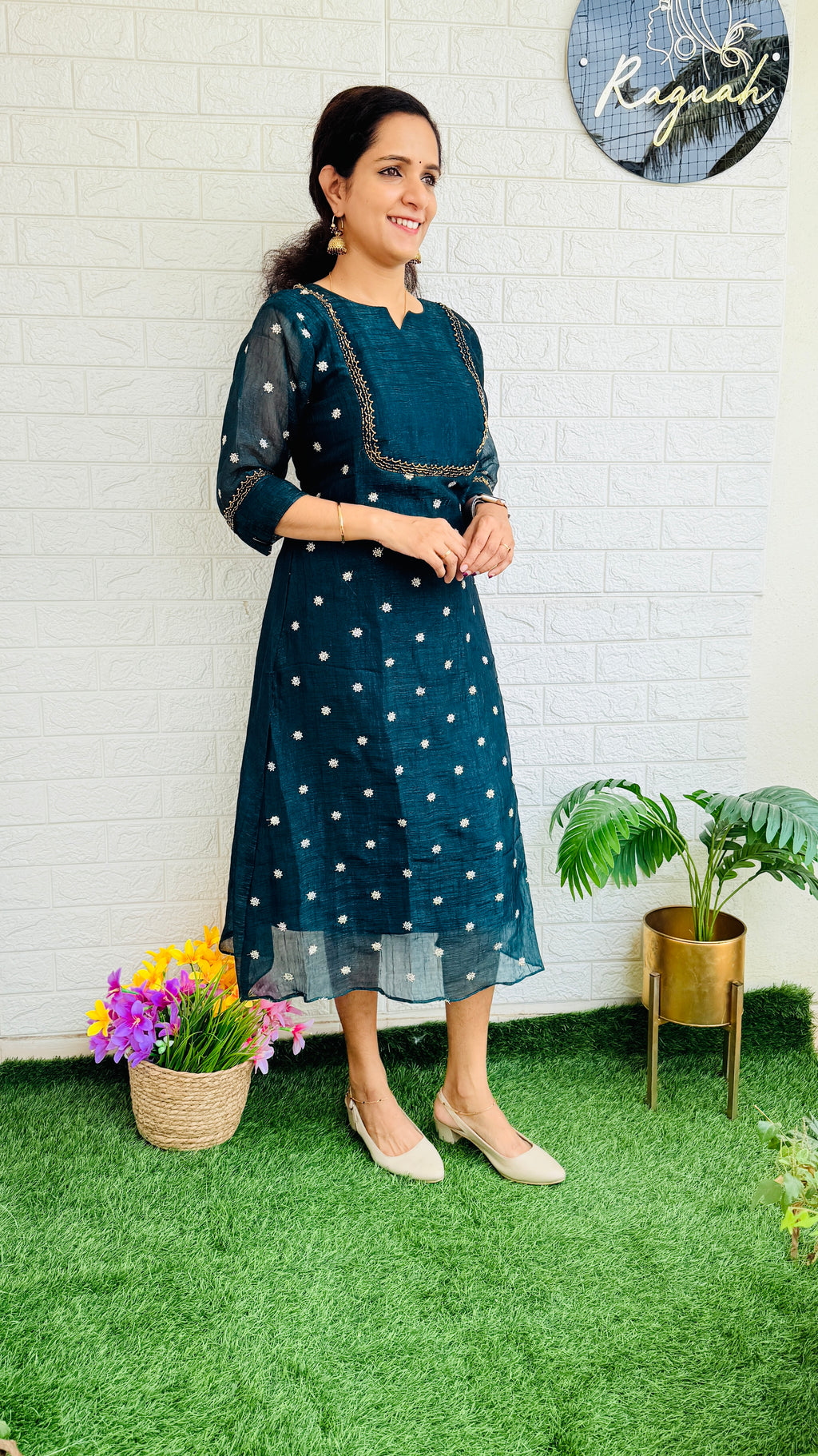 Tissue silk party wear Aline Kurti RG740 Green