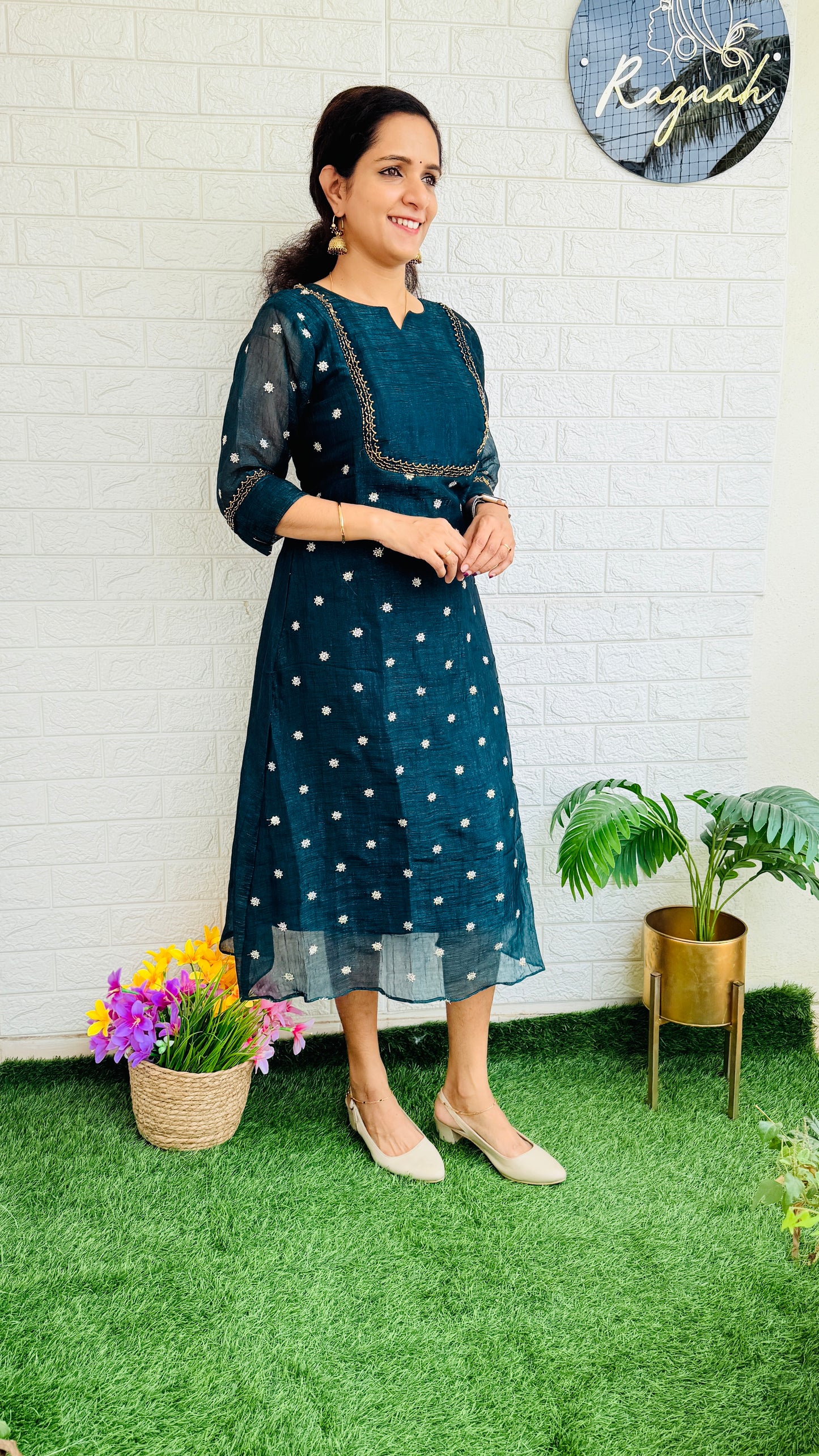 Tissue silk party wear Aline Kurti RG740 Green