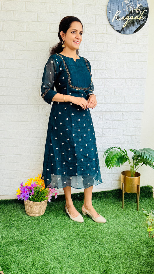 Tissue silk party wear Aline Kurti RG740 Green