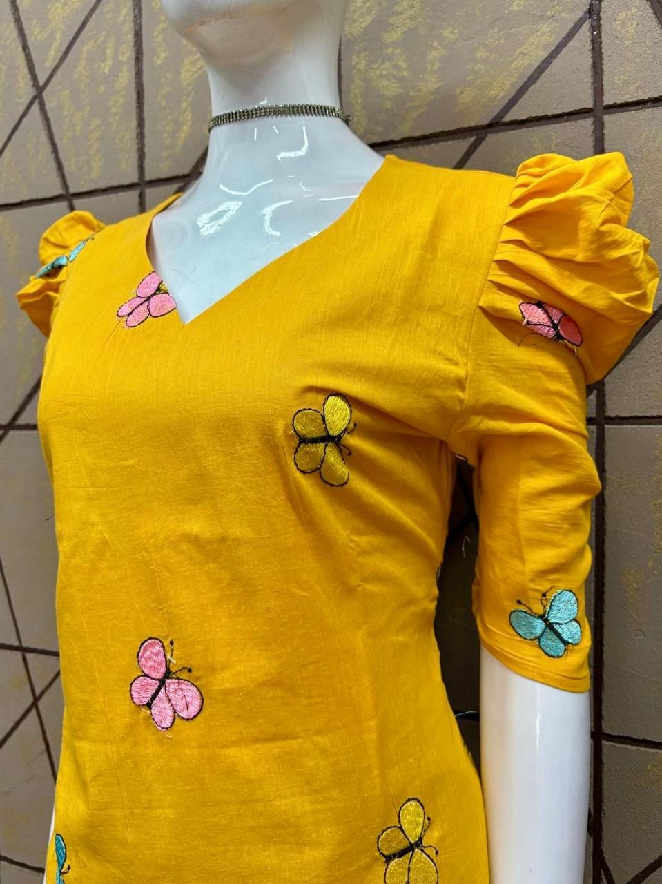 Butterfly Cotton Kurti  RG751 Yellow