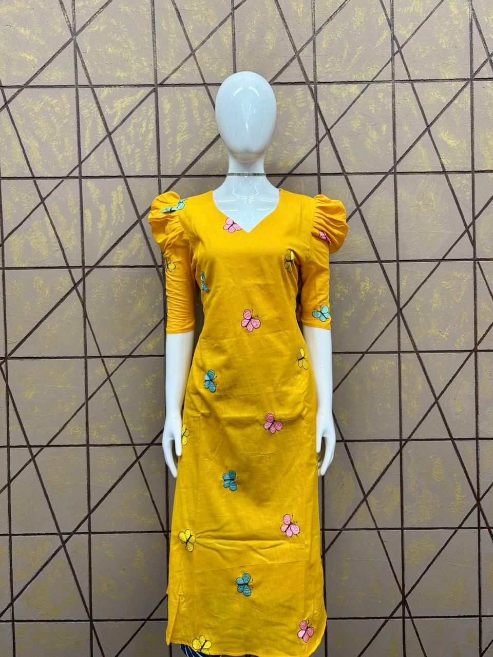 Butterfly Cotton Kurti  RG751 Yellow