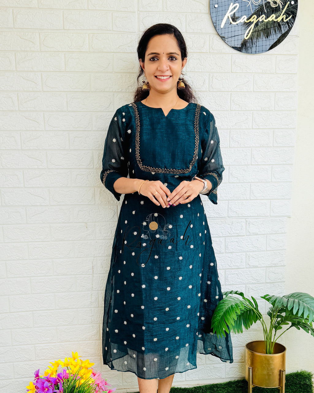 Tissue silk party wear Aline Kurti RG740 Green