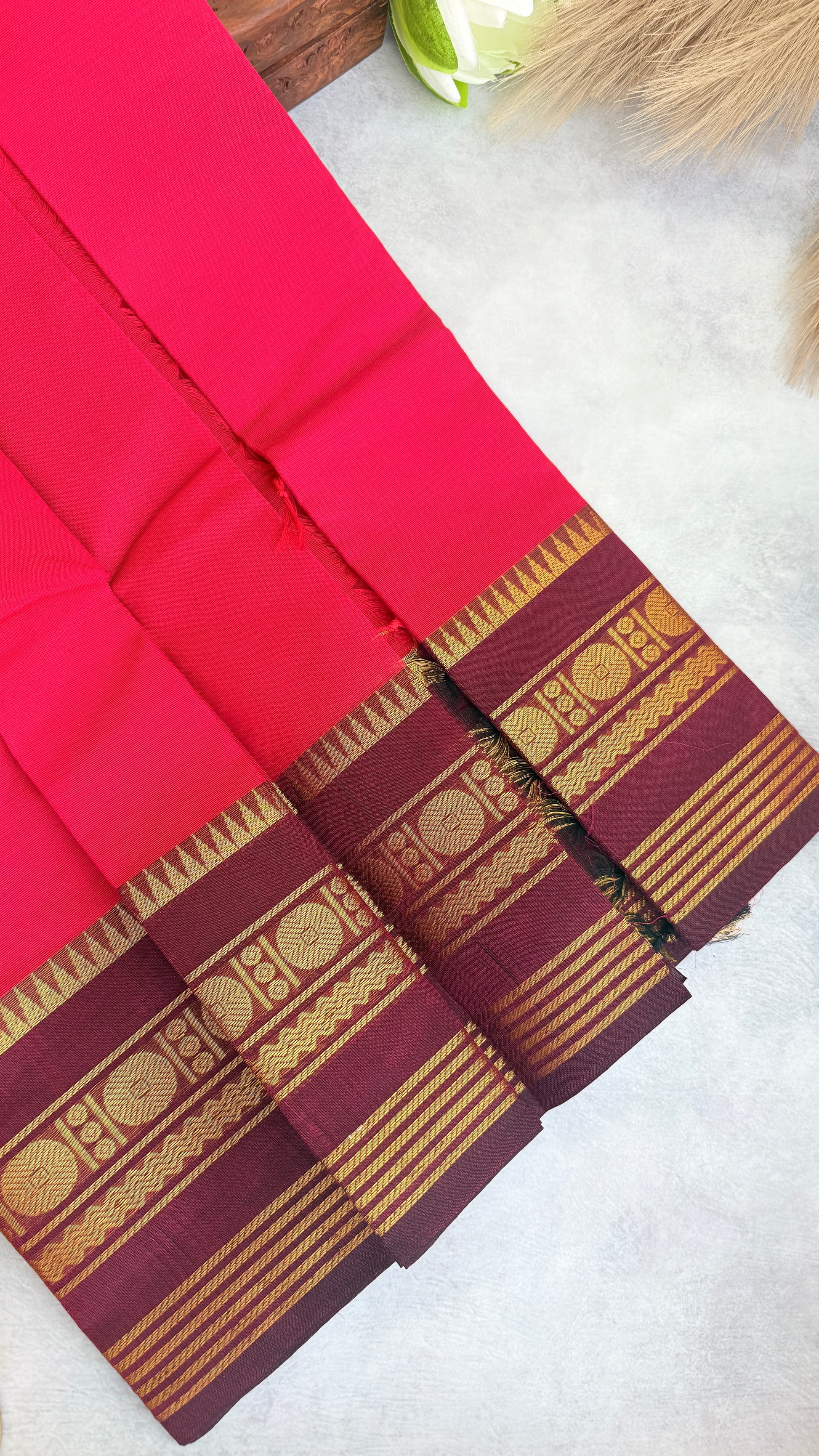 Sindhoora Redish Pink & Purple Kanchi Cotton Saree RG909
