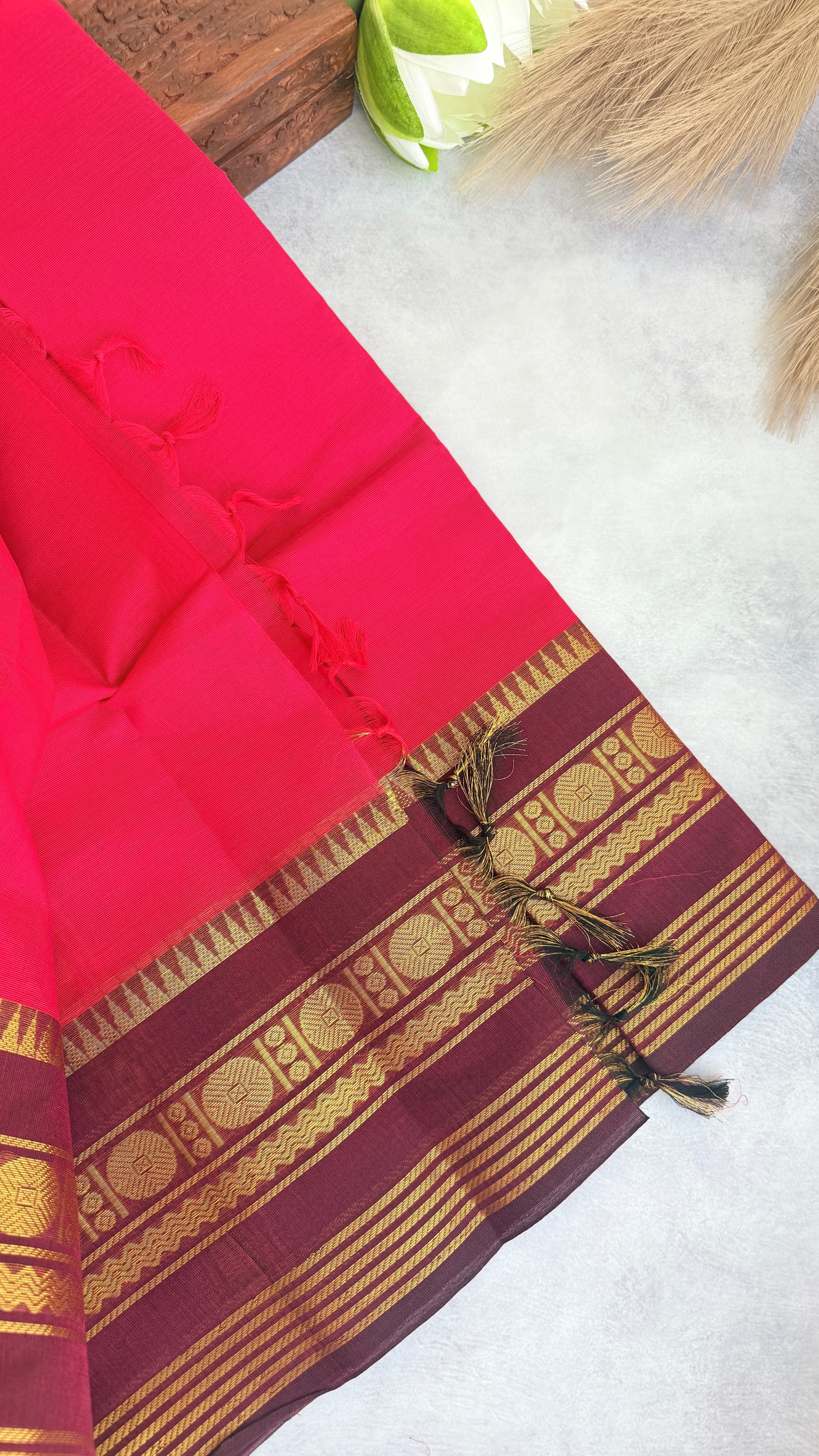 Sindhoora Redish Pink & Purple Kanchi Cotton Saree RG909