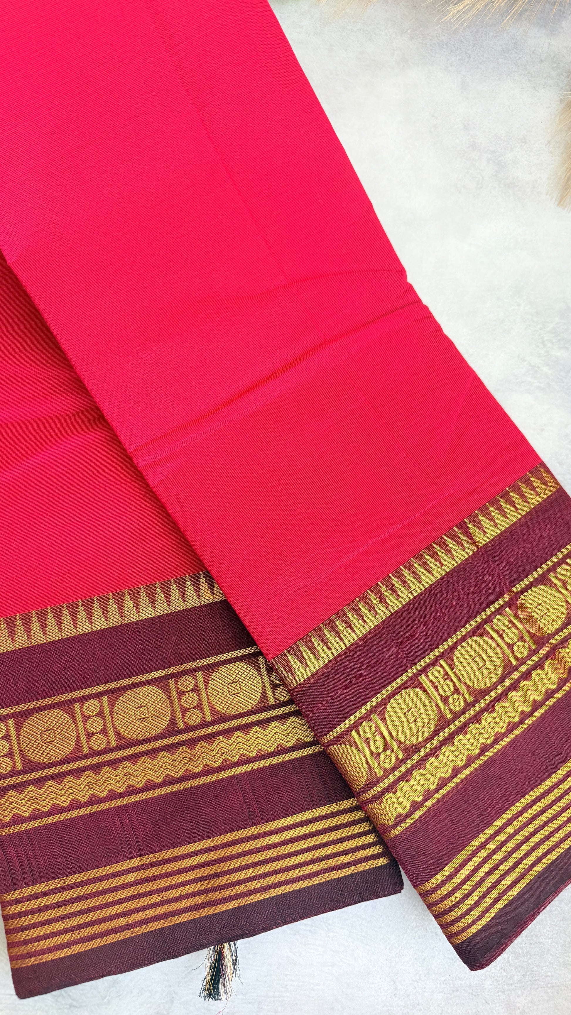 Sindhoora Redish Pink & Purple Kanchi Cotton Saree RG909