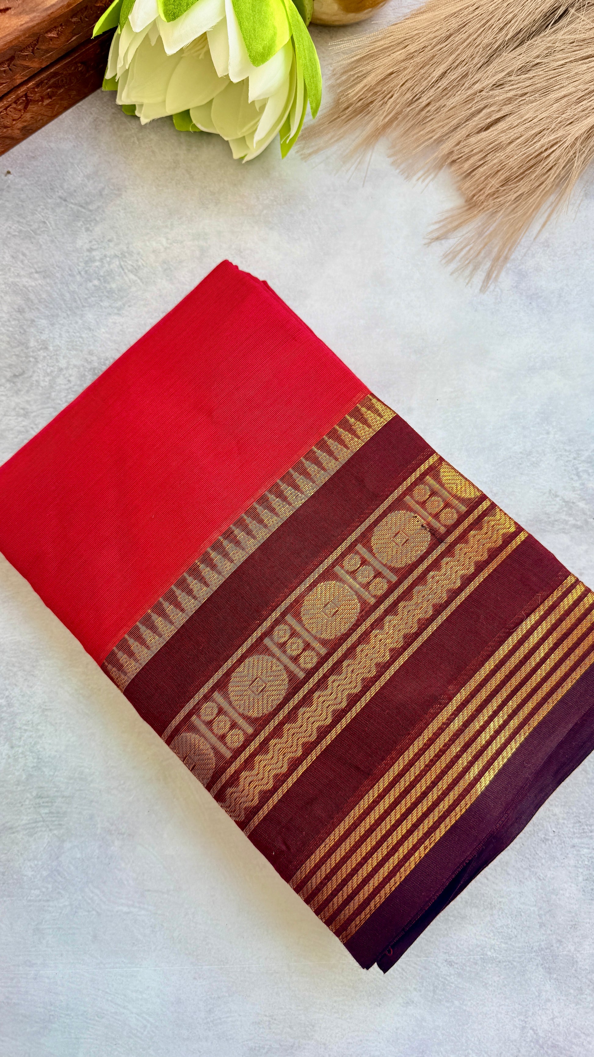 Kanaki Red & Brown Kanchi Cotton Saree RG908