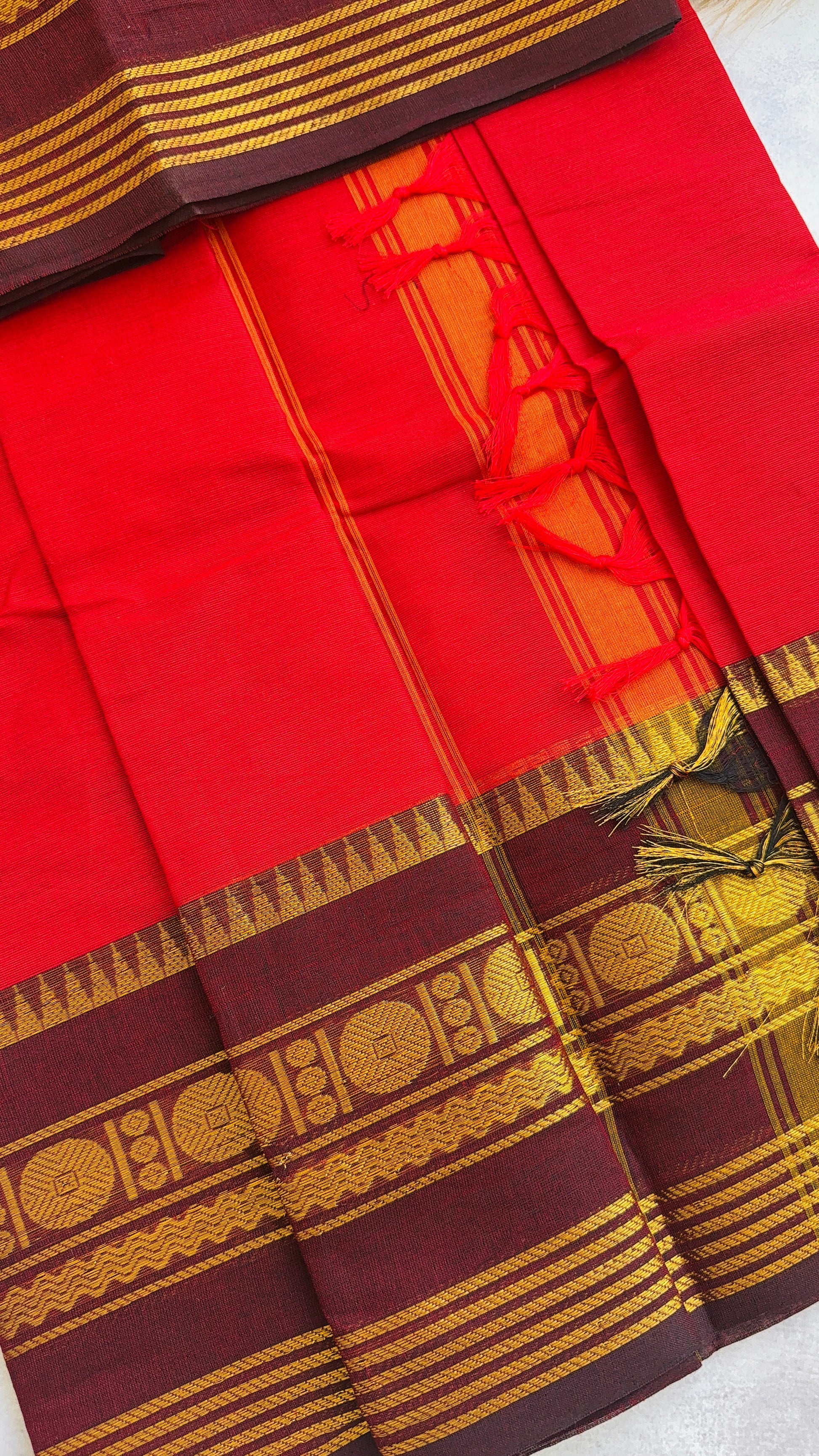 Kanaki Red & Brown Kanchi Cotton Saree RG908