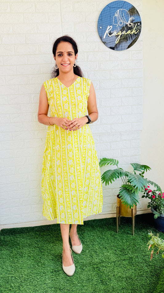 Cotton Sleeve less Kurti  RG755 Neon Green