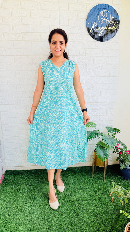 Cotton Sleeve less Kurti  RG755 Green