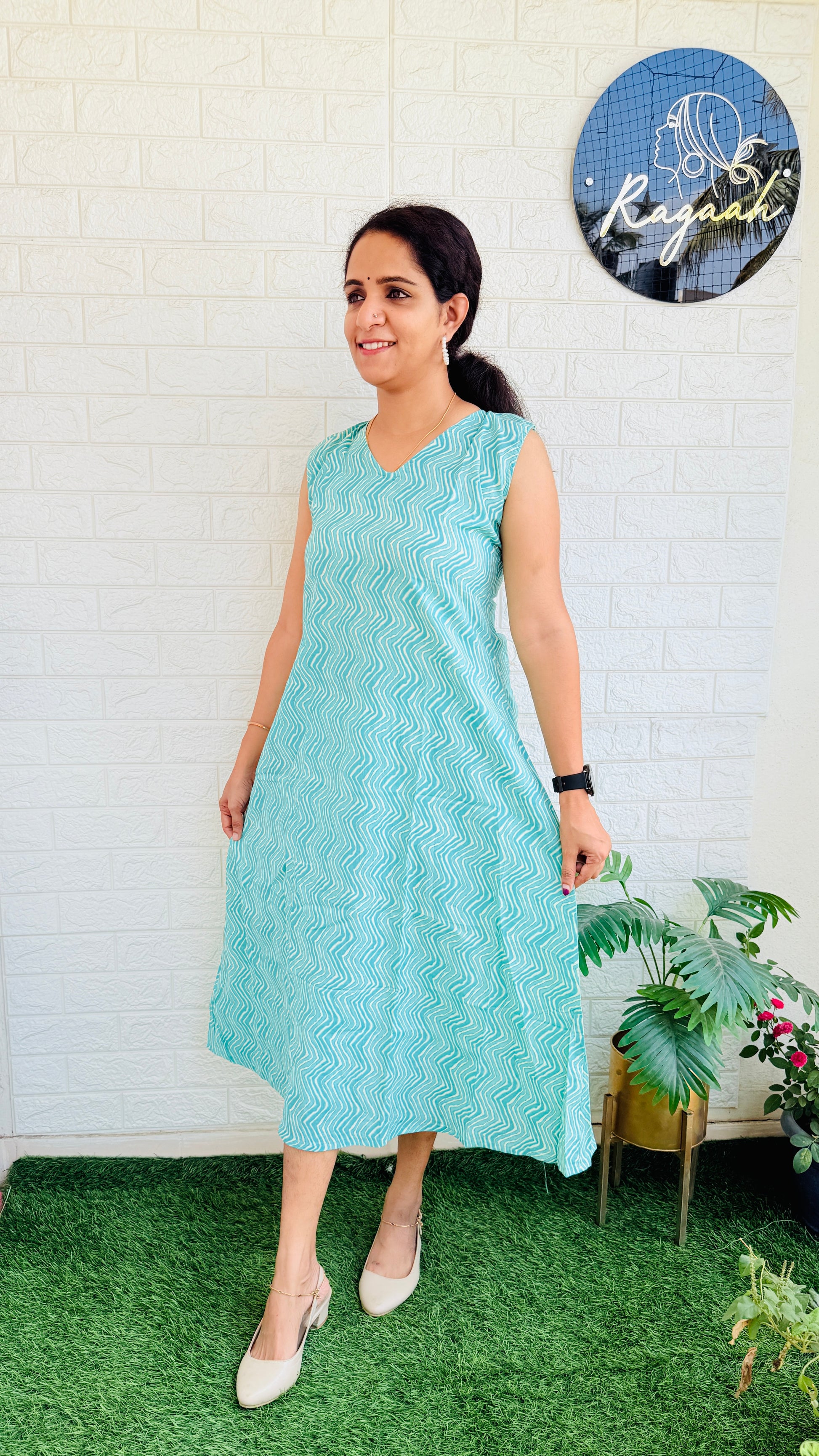 Cotton Sleeve less Kurti  RG755 Green