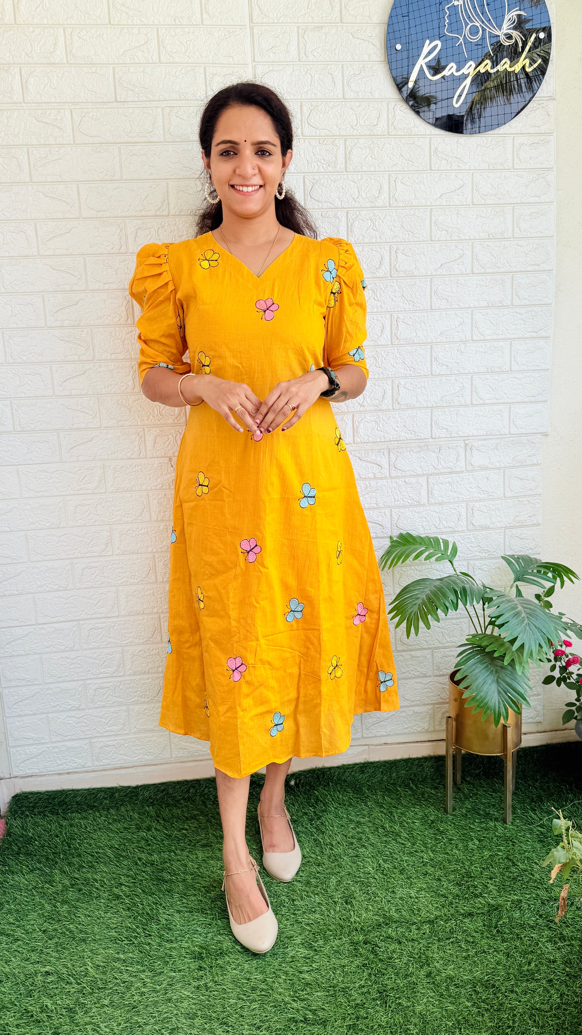 Butterfly Cotton Kurti  RG751 Yellow