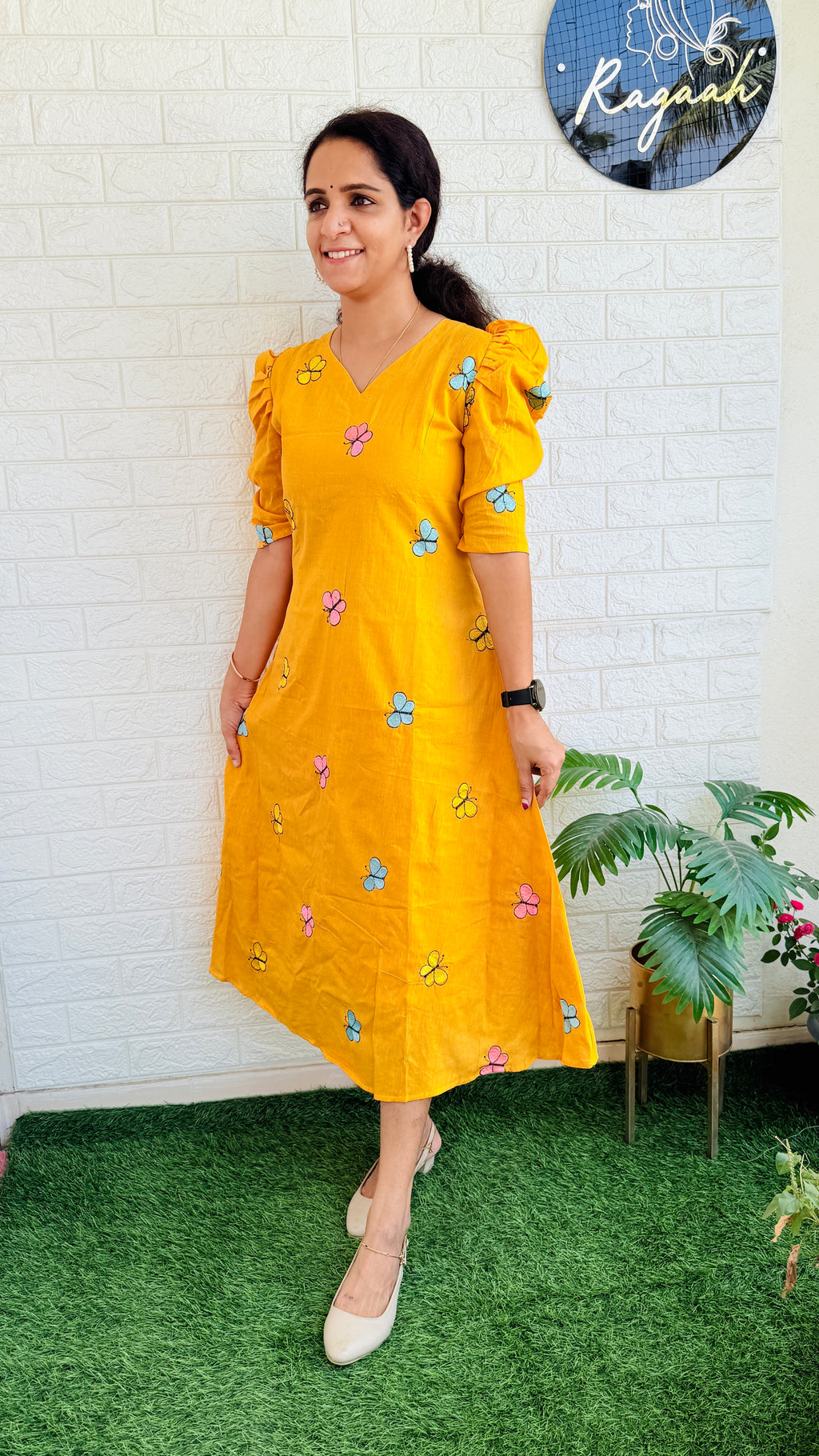 Butterfly Cotton Kurti  RG751 Yellow