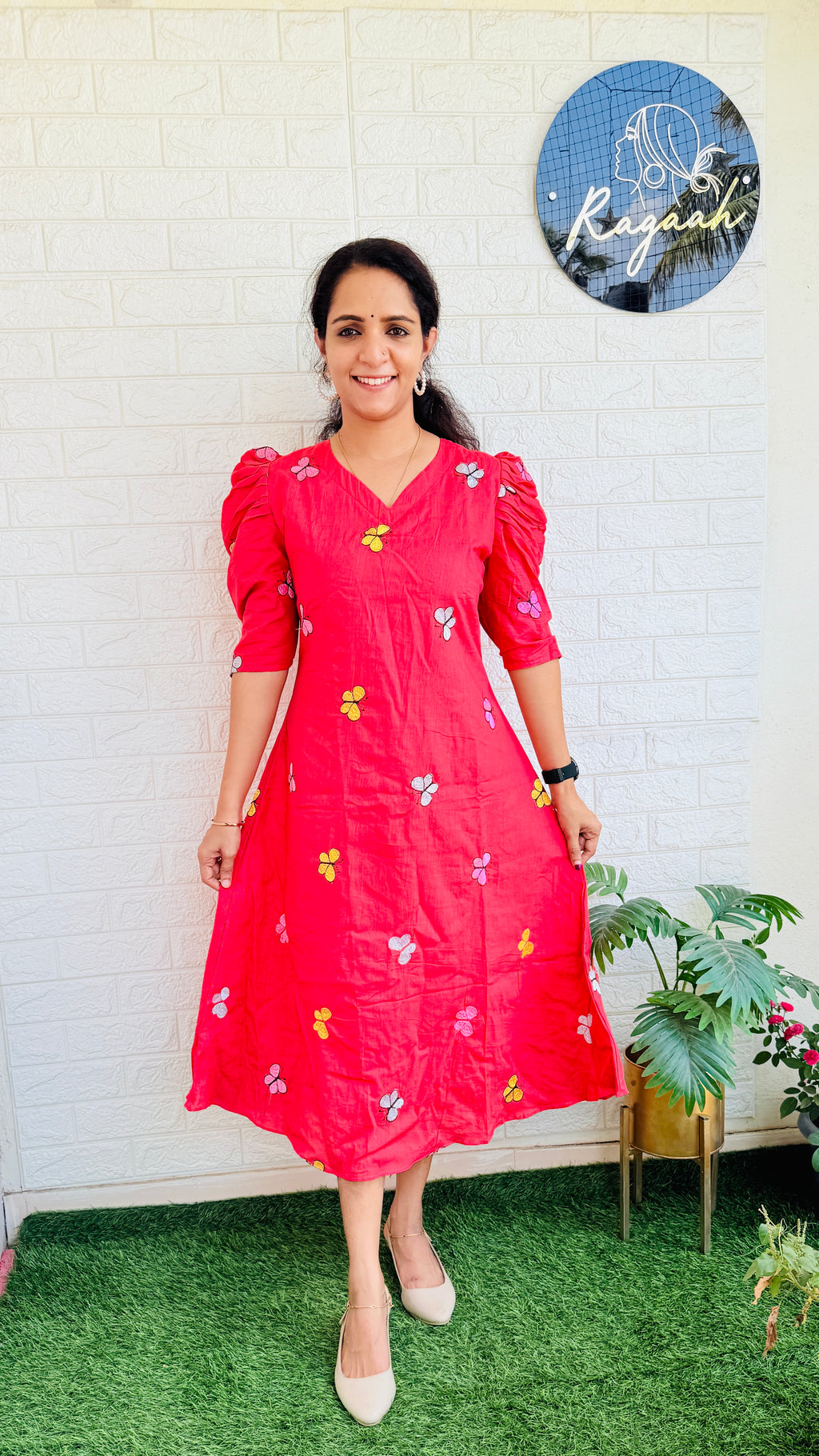 Butterfly Cotton Kurti  RG751 Red