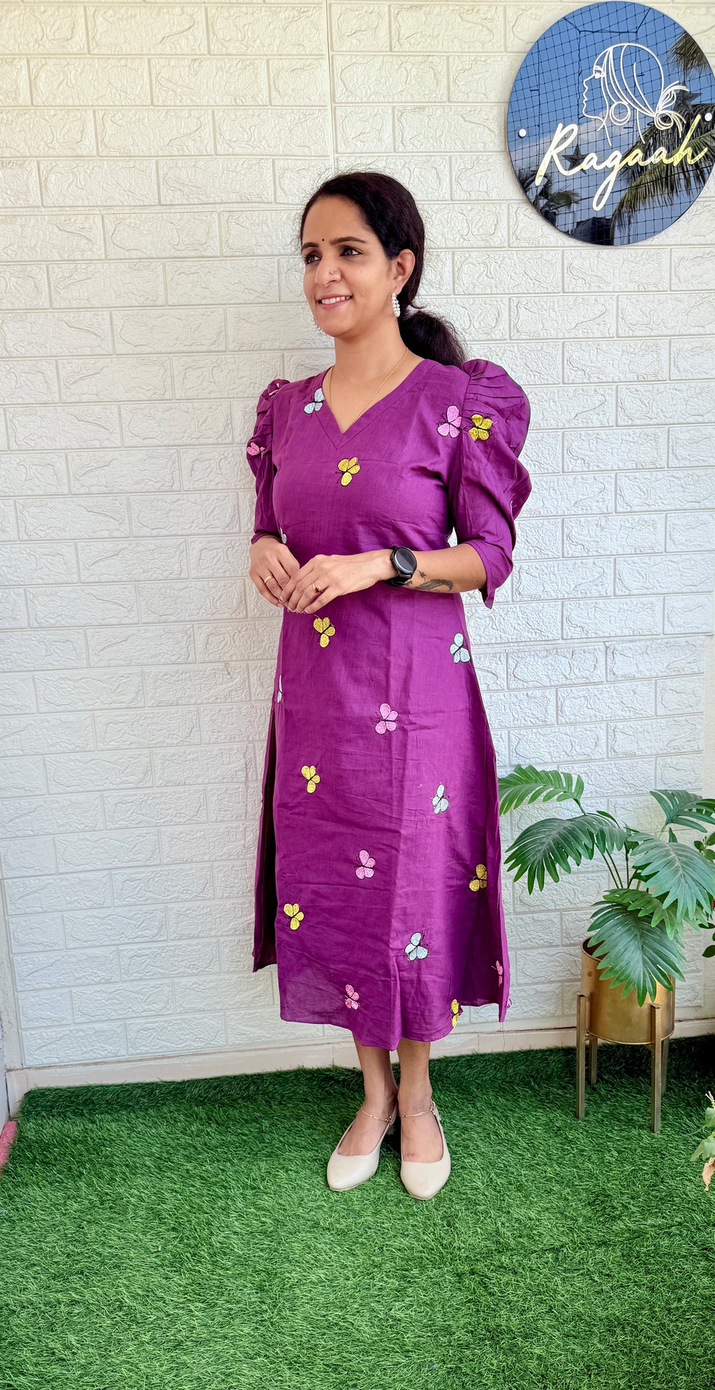 Butterfly Cotton Kurti  RG751 Wine