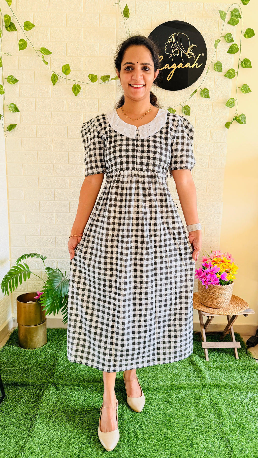 Feeding Checked Cotton Frock RG915