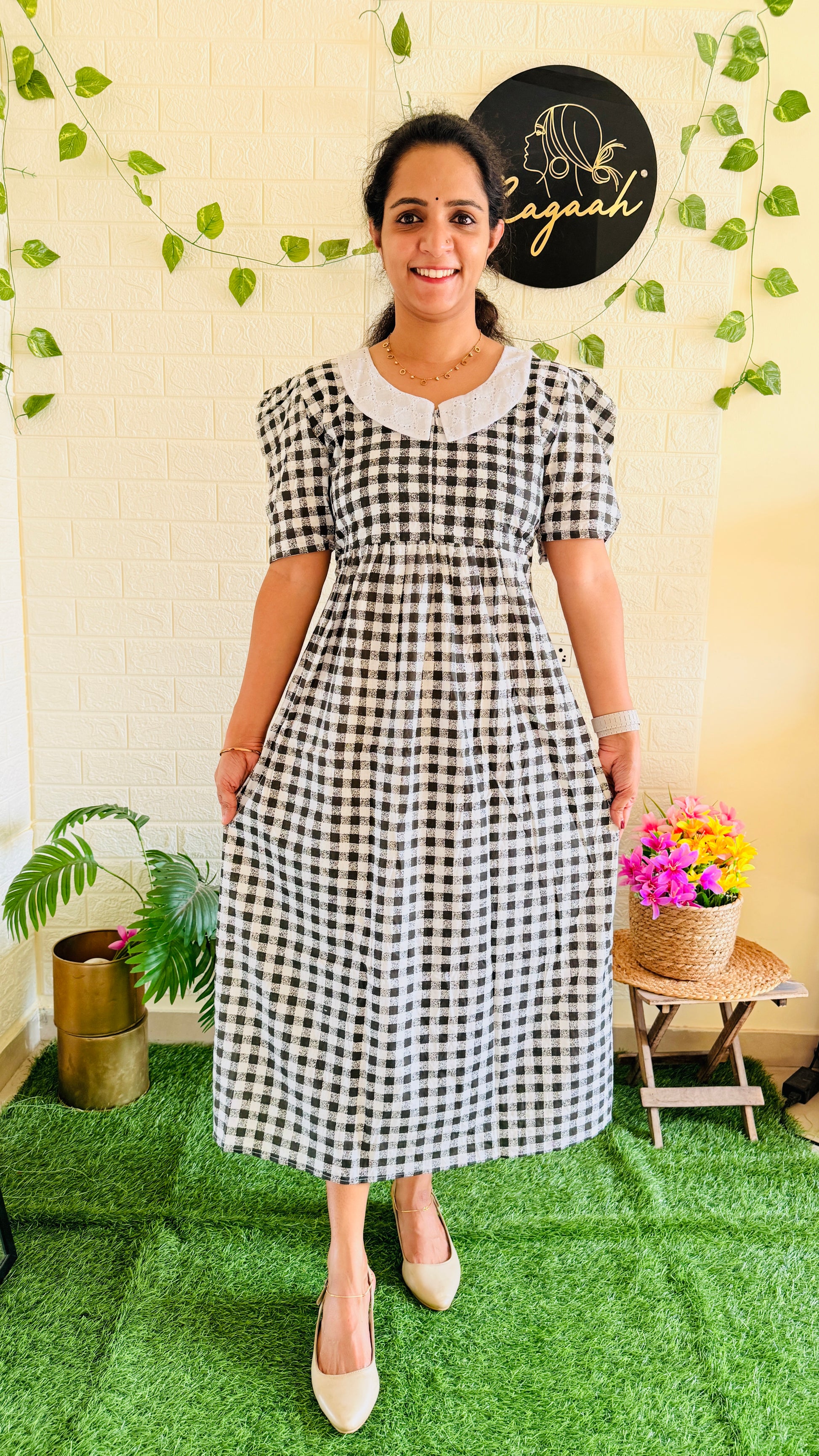 Feeding Checked Cotton Frock RG915
