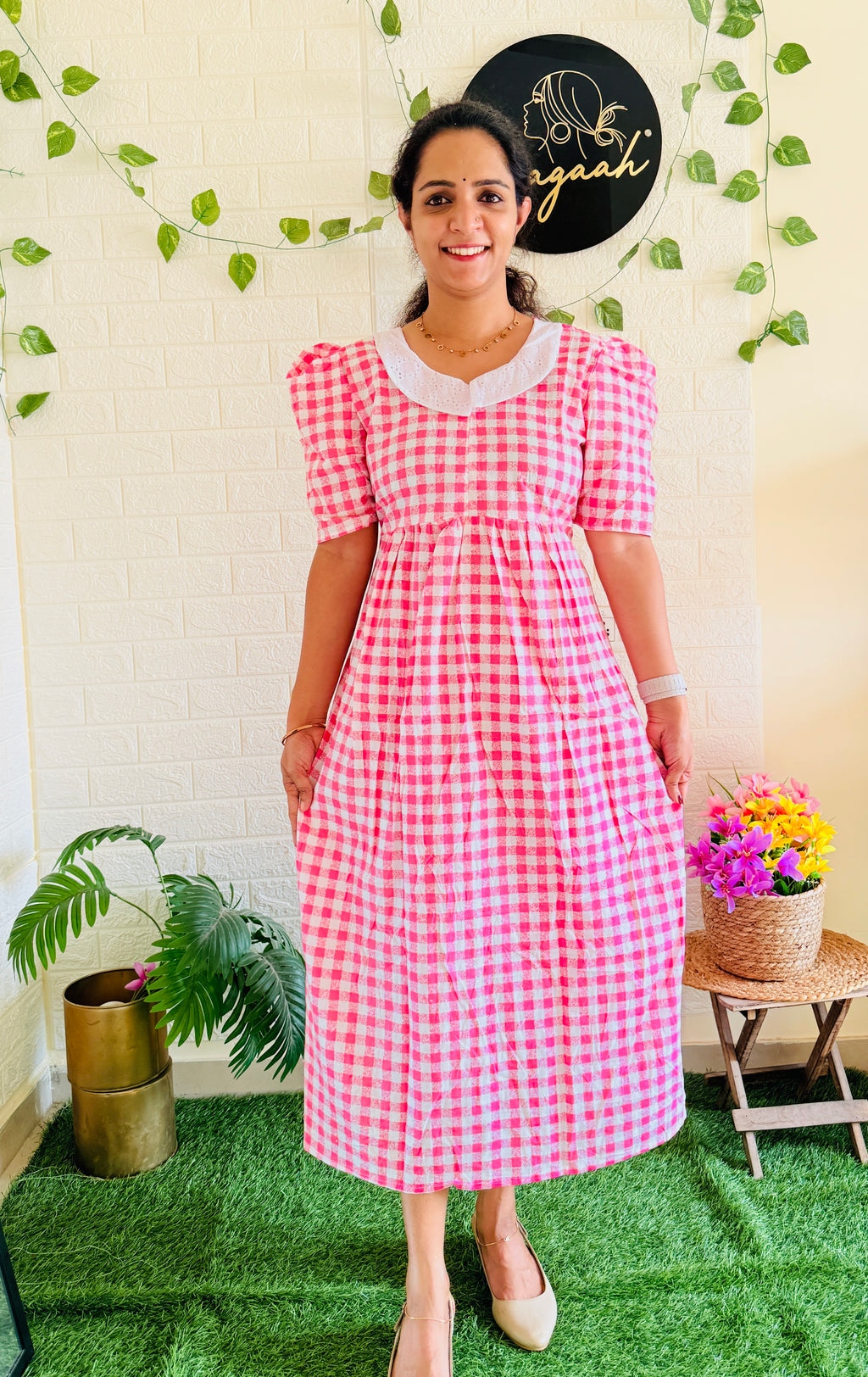 Feeding Checked Cotton Frock RG915