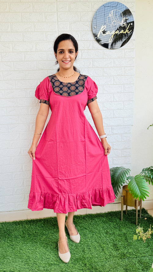 Ajrakh Frock RG757 Dusty Rose
