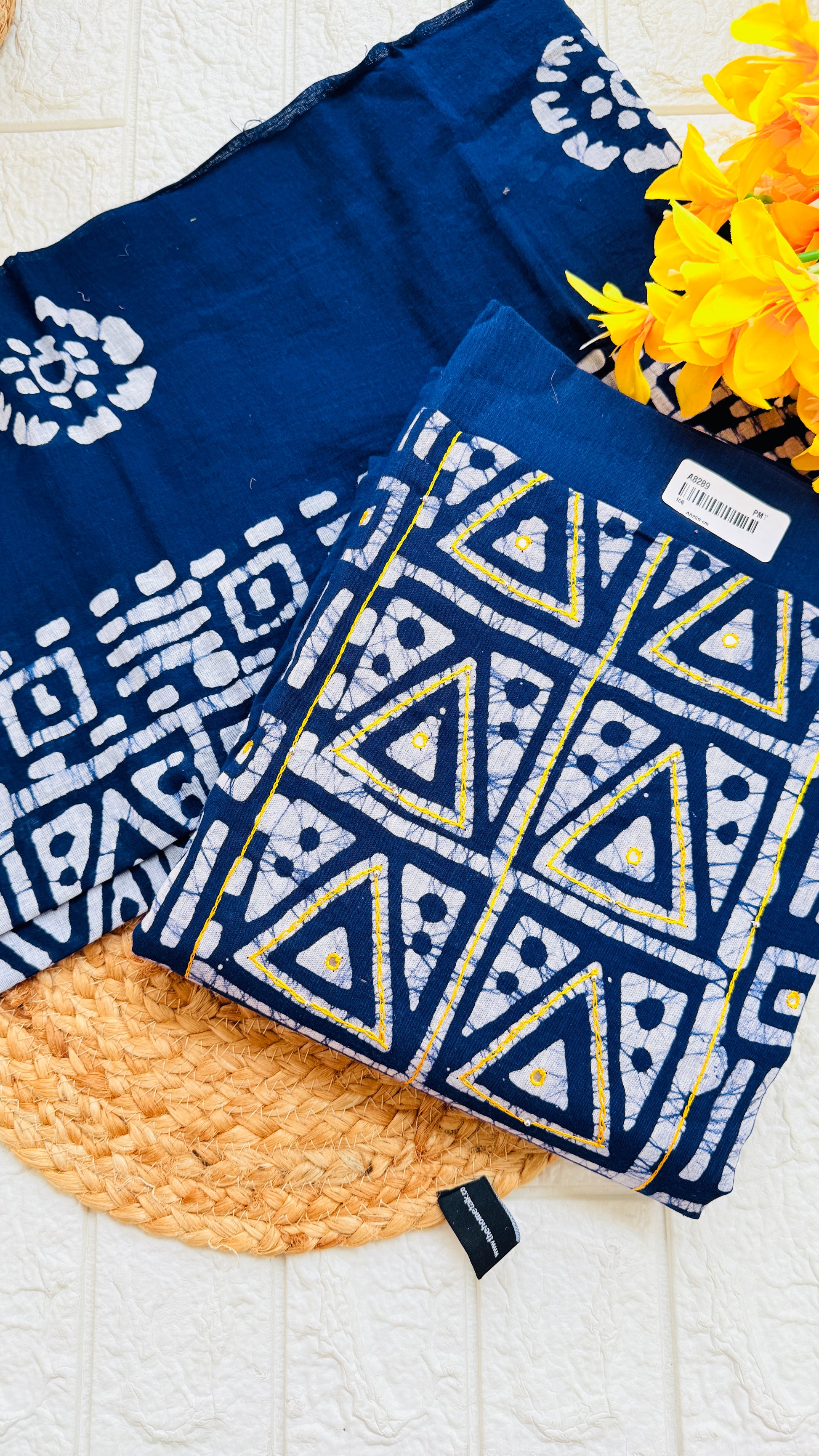 Printed Kantha Cotton Unstiched Churidhar Material RG761 blue