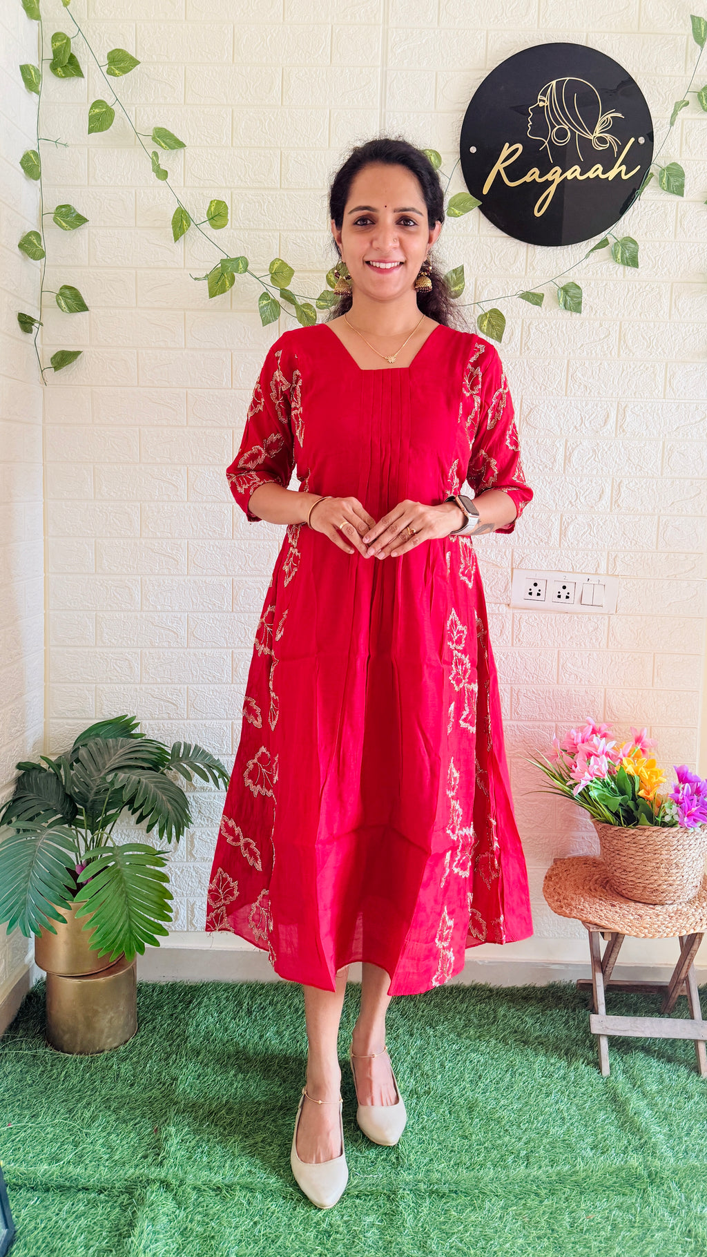 Mul Chandheri Zari Work Aline Kurti RG943