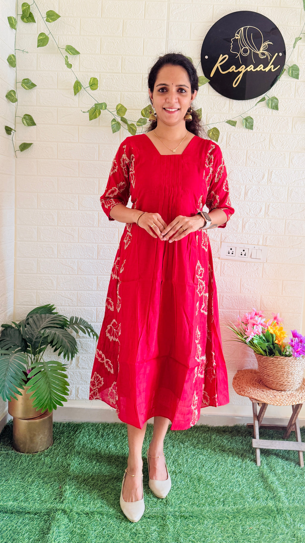 Mul Chandheri Zari Work Aline Kurti RG943
