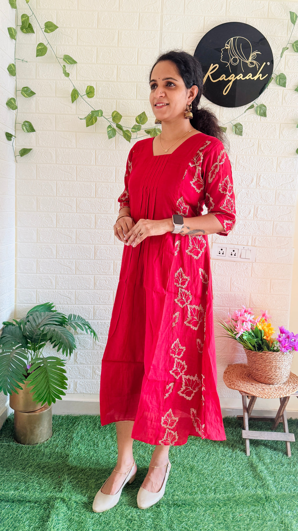 Mul Chandheri Zari Work Aline Kurti RG943