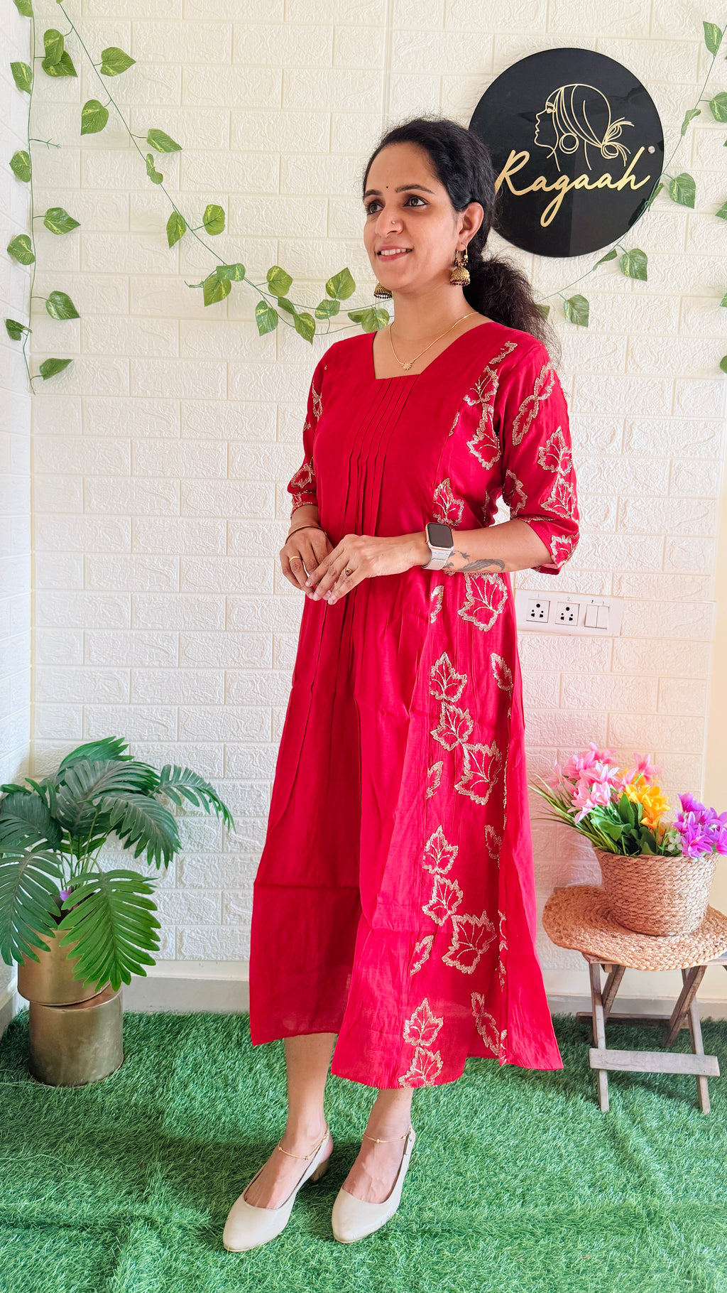 Mul Chandheri Zari Work Aline Kurti RG943