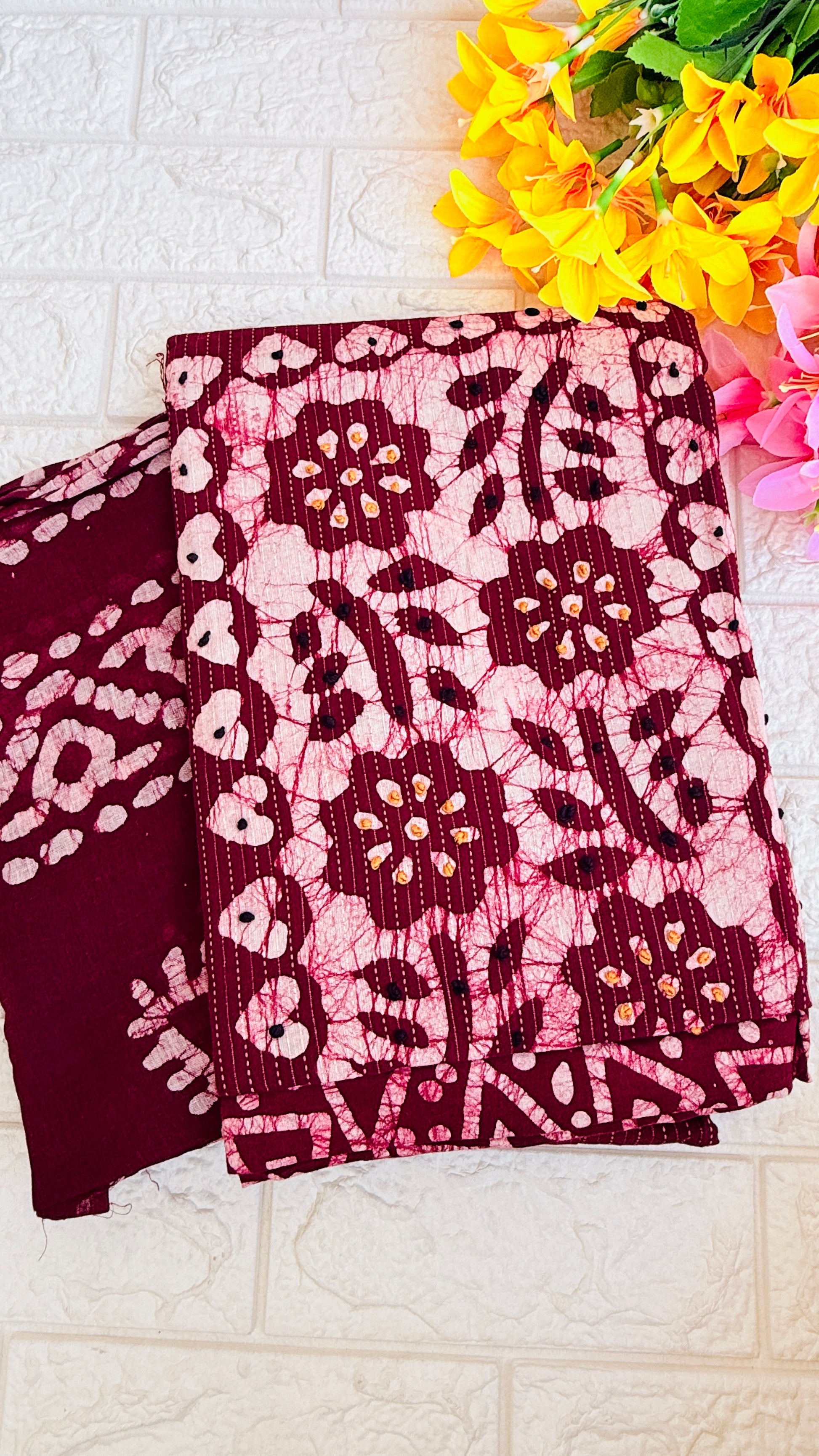Printed Kantha Cotton Unstiched Churidhar Material RG760 Wine