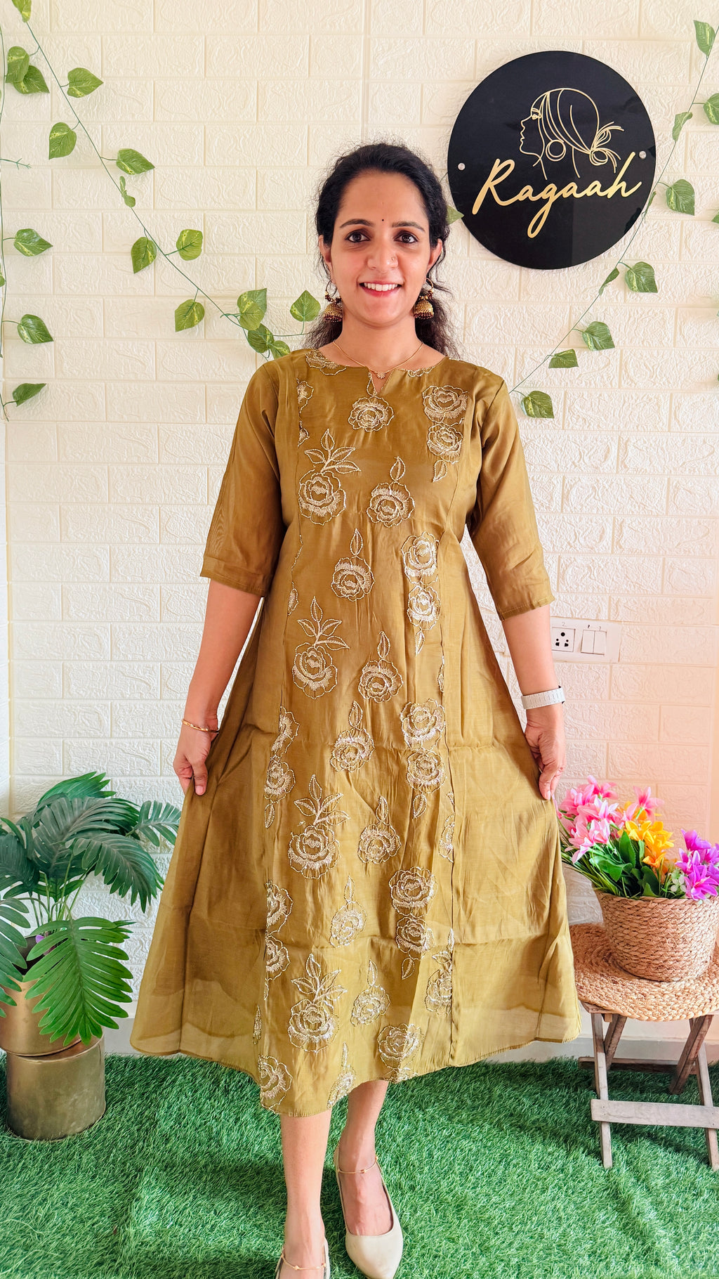Mul Chandheri Zari Work Aline Kurti RG943