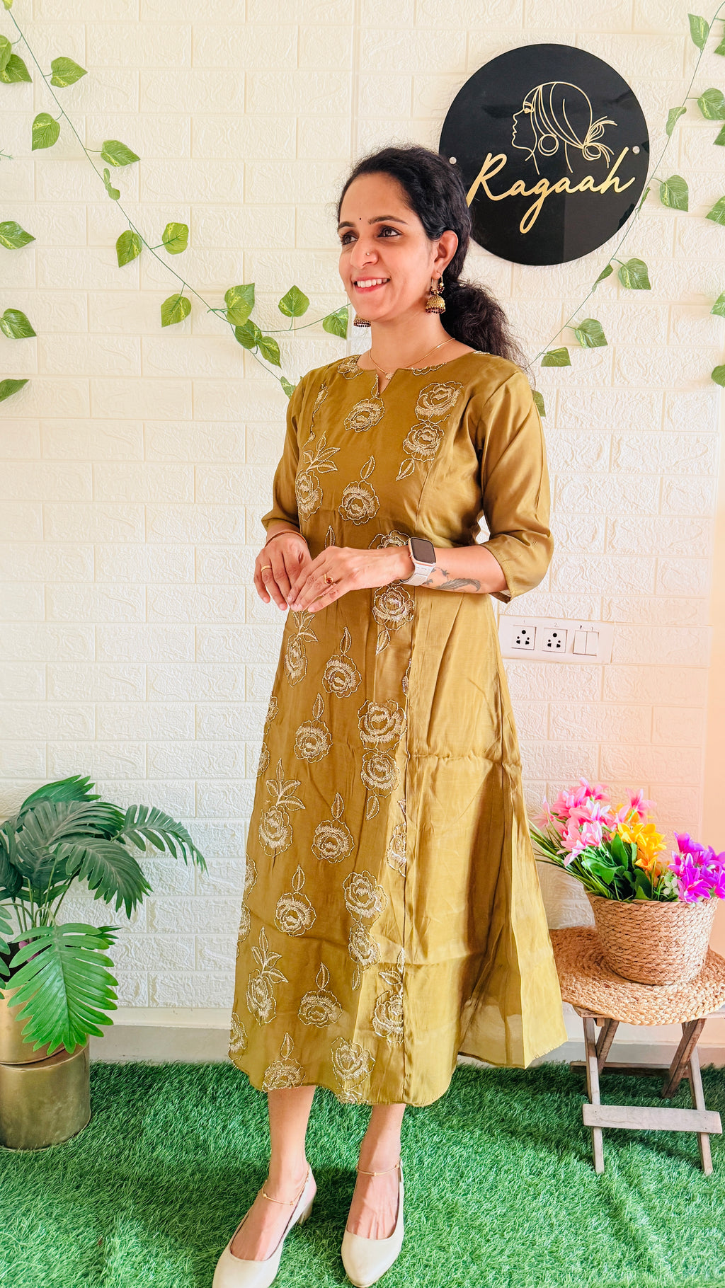 Mul Chandheri Zari Work Aline Kurti RG943