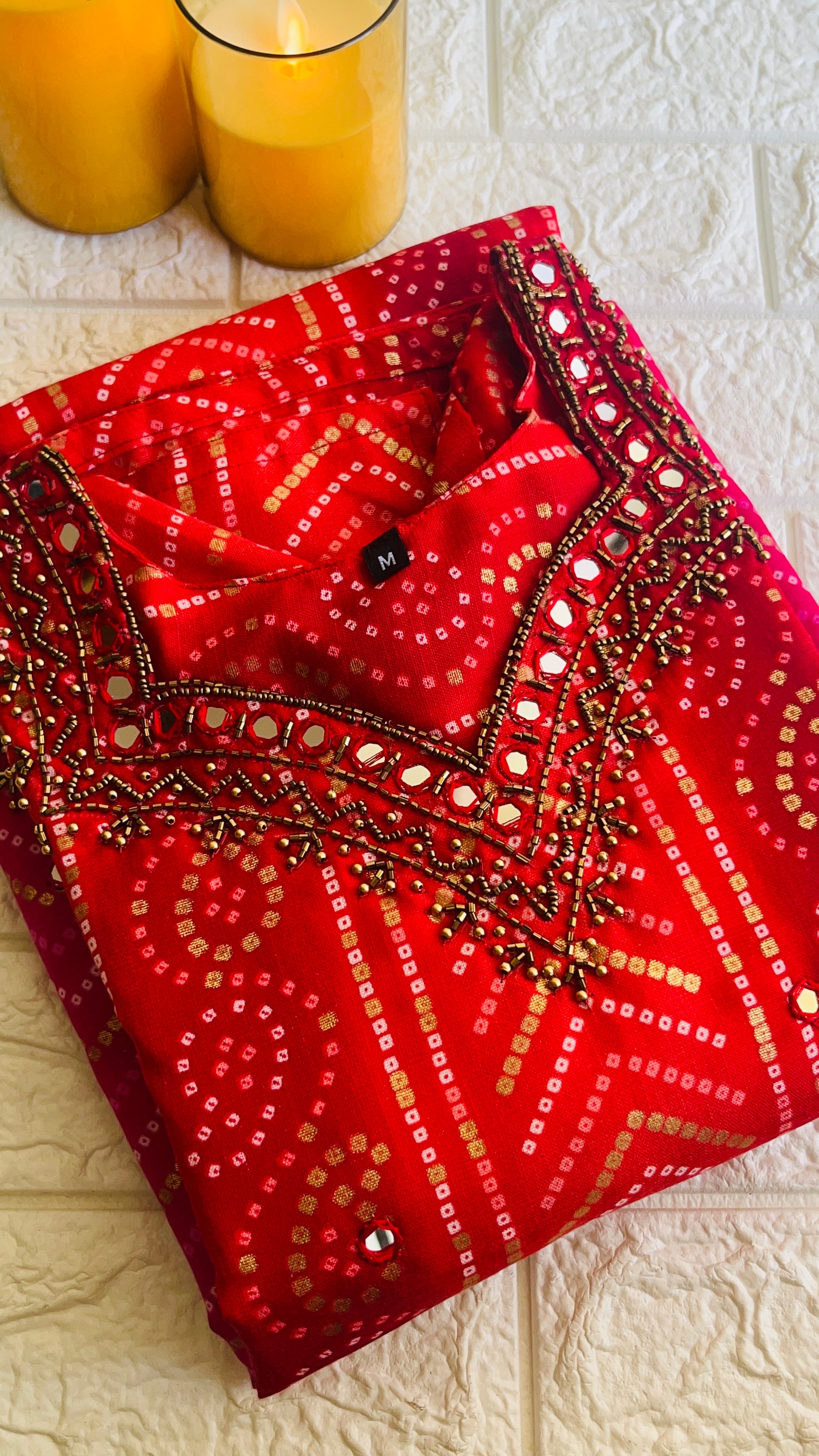 Sweet heart neck slitted kurti orange
