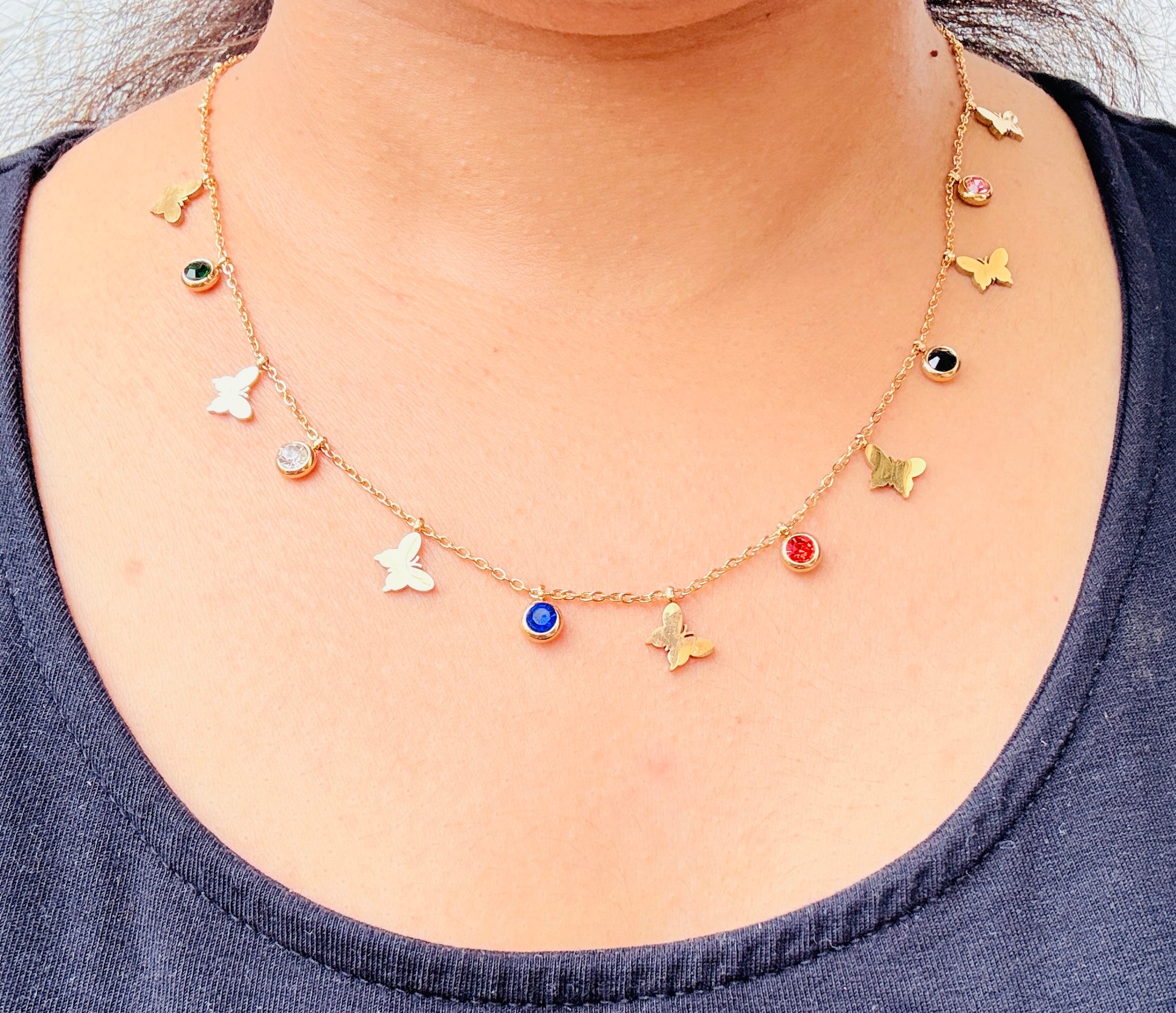 Butterfly Kisses Anti tarnish stainless steel neck Chain RJ111