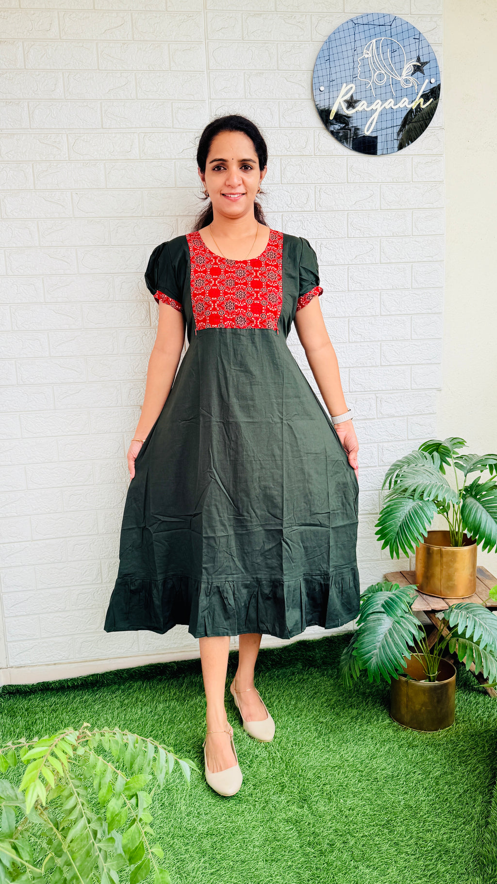 Feeding Cotton Frock RG777 Green