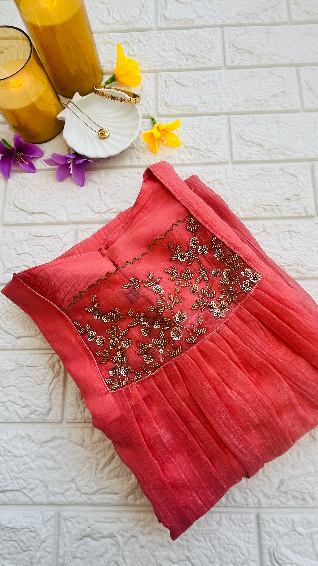 Crushed Silk Tissue Aline Kurti  RG722 Peach