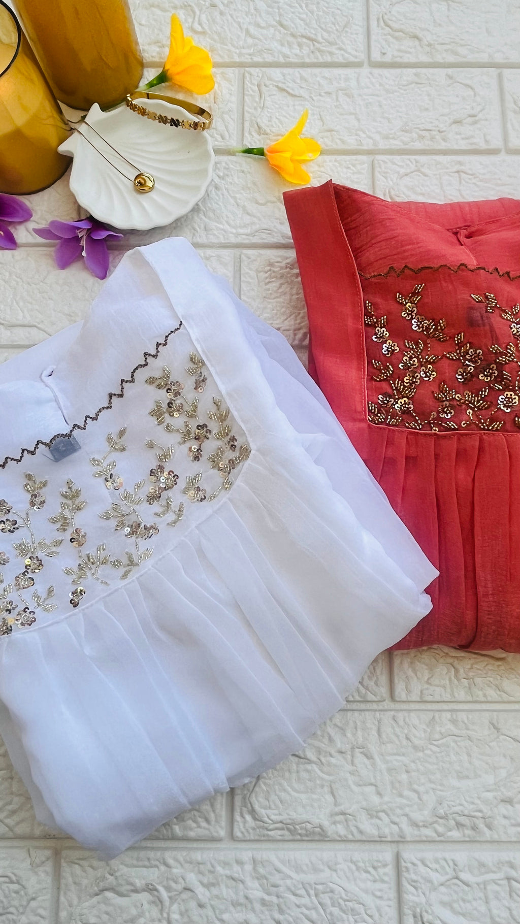 Crushed Silk Tissue Aline Kurti  RG722 white