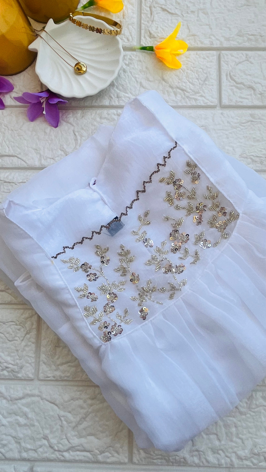 Crushed Silk Tissue Aline Kurti  RG722 white