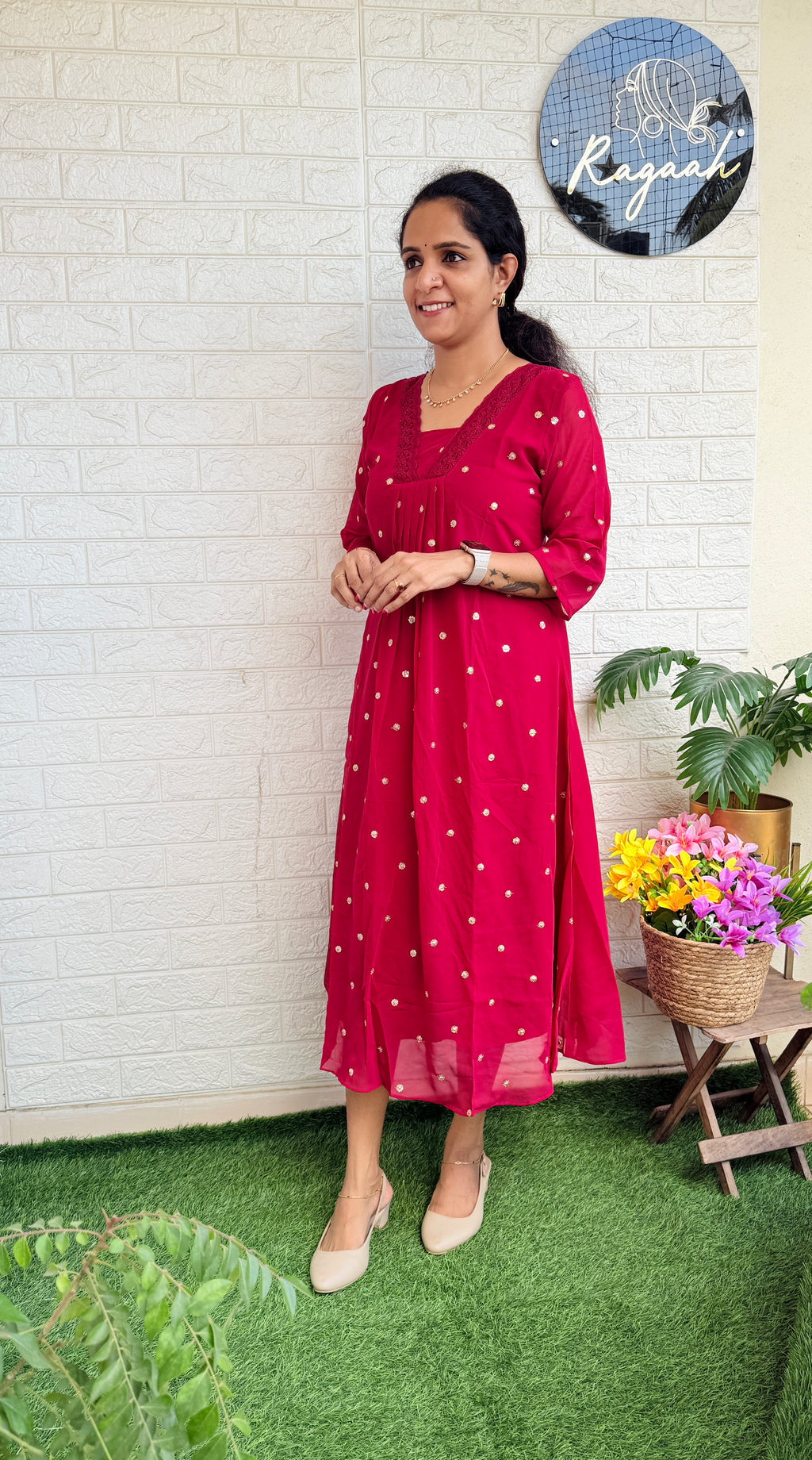 Georgette Aline Kurti Dress Pinkish Red RG780