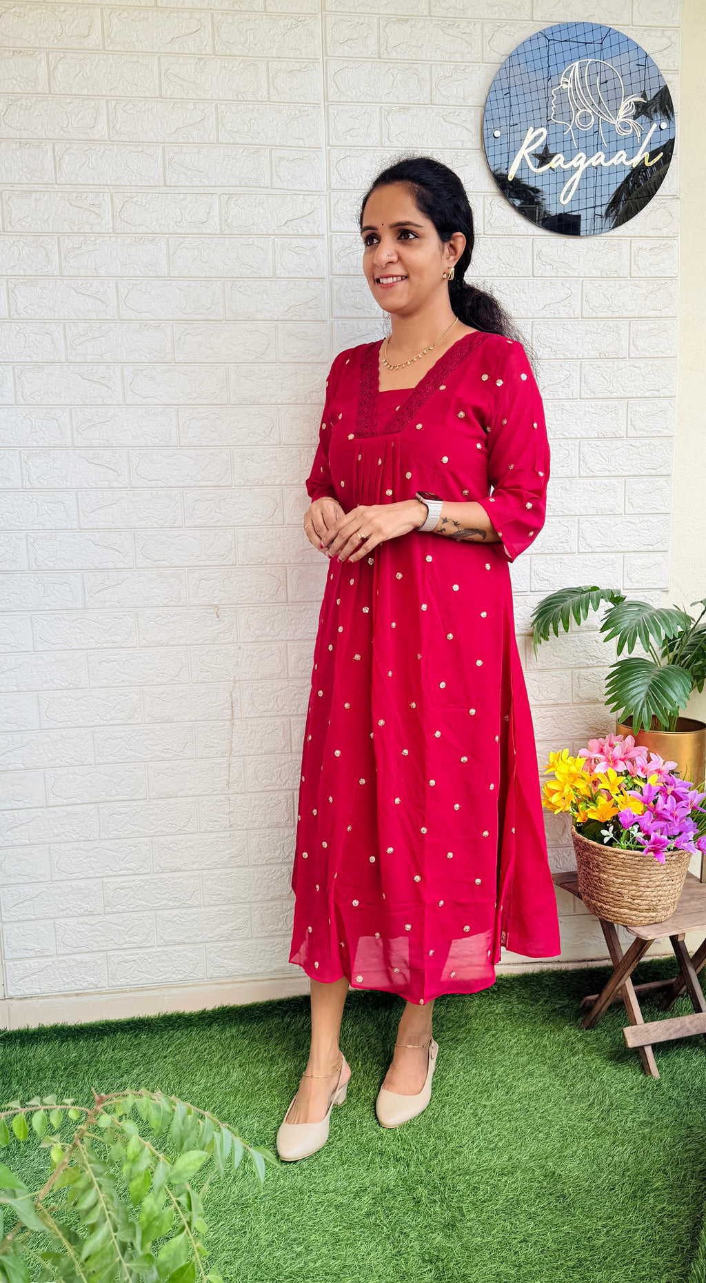 Georgette Aline Kurti Dress Pinkish Red RG780