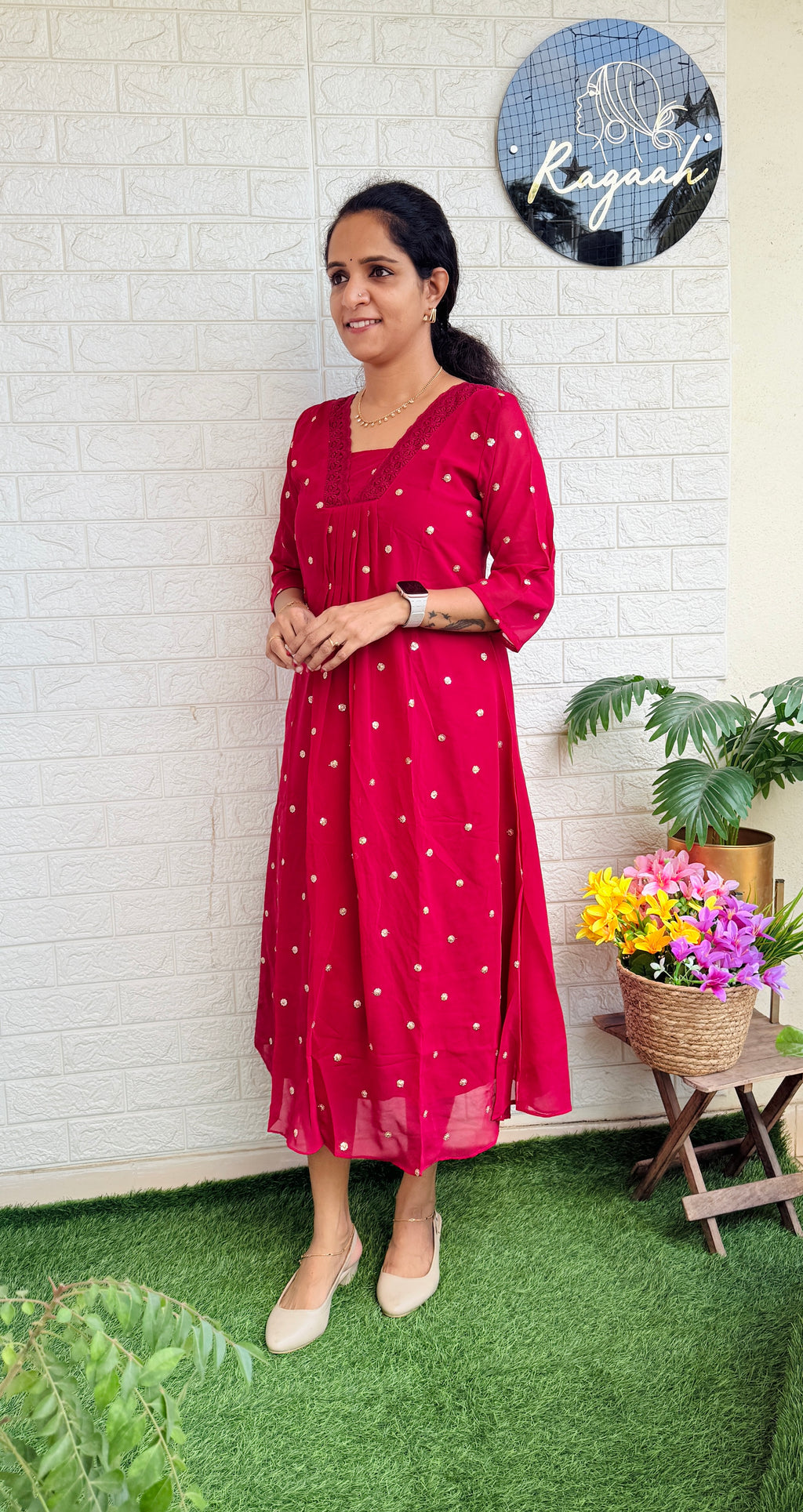 Georgette Aline Kurti Dress Pinkish Red RG780