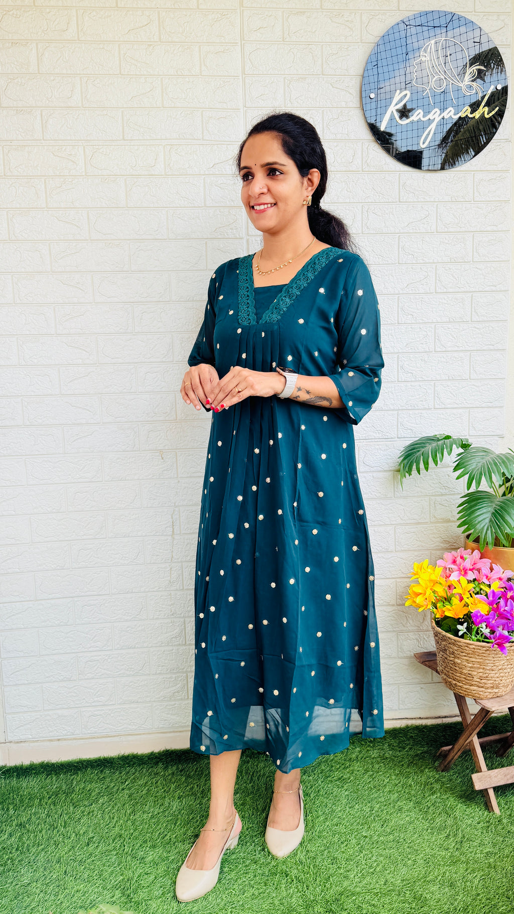 Georgette Aline Kurti Dress Green RG780