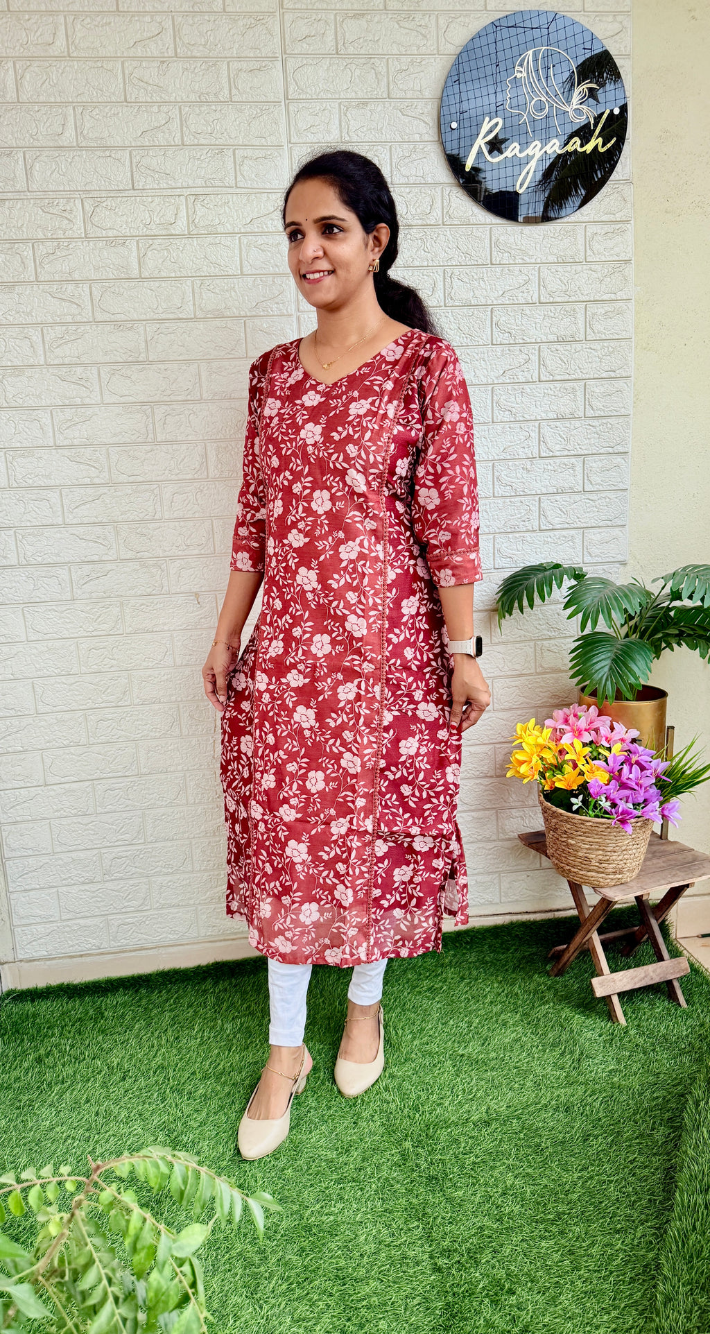 Semi Tussar Silk Slitted Kurti Brown RG778