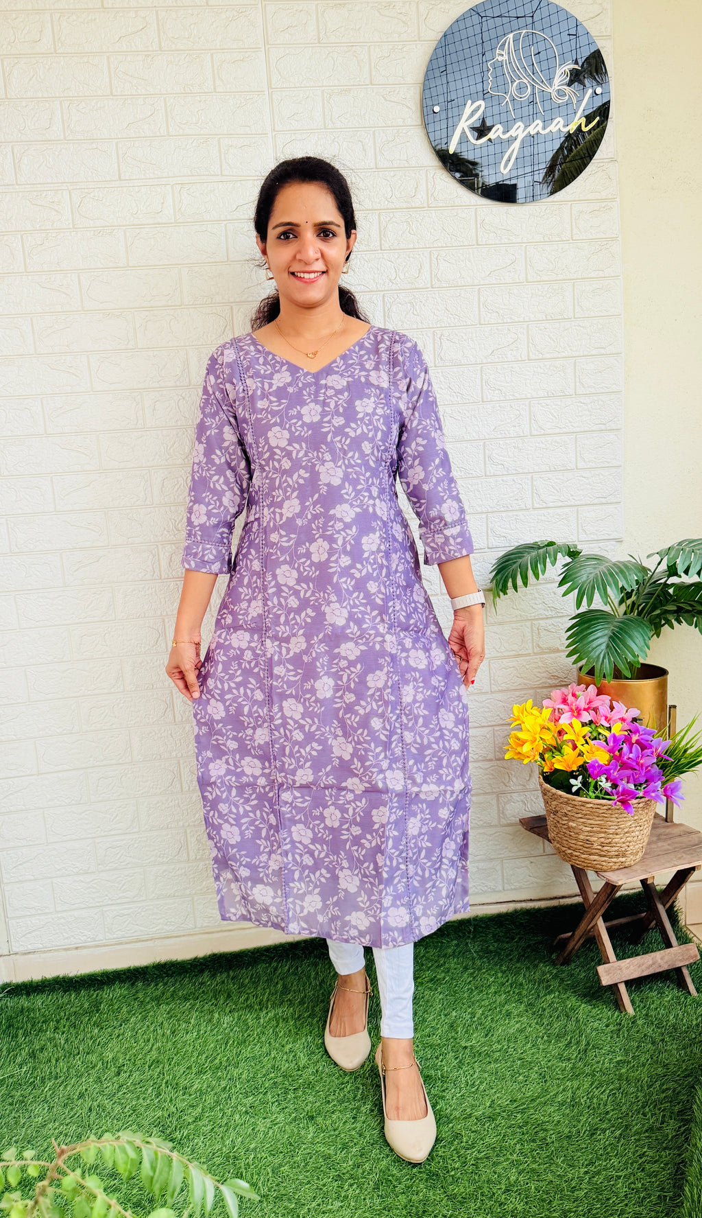Semi Tussar Silk Slitted Kurti Lavendar RG778