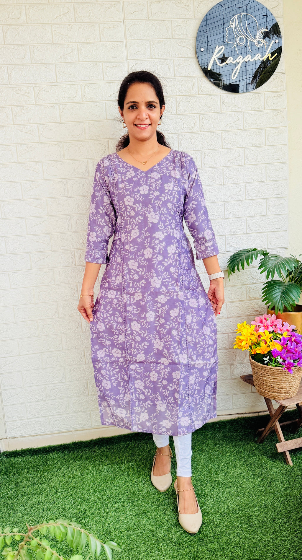 Semi Tussar Silk Slitted Kurti Lavendar RG778