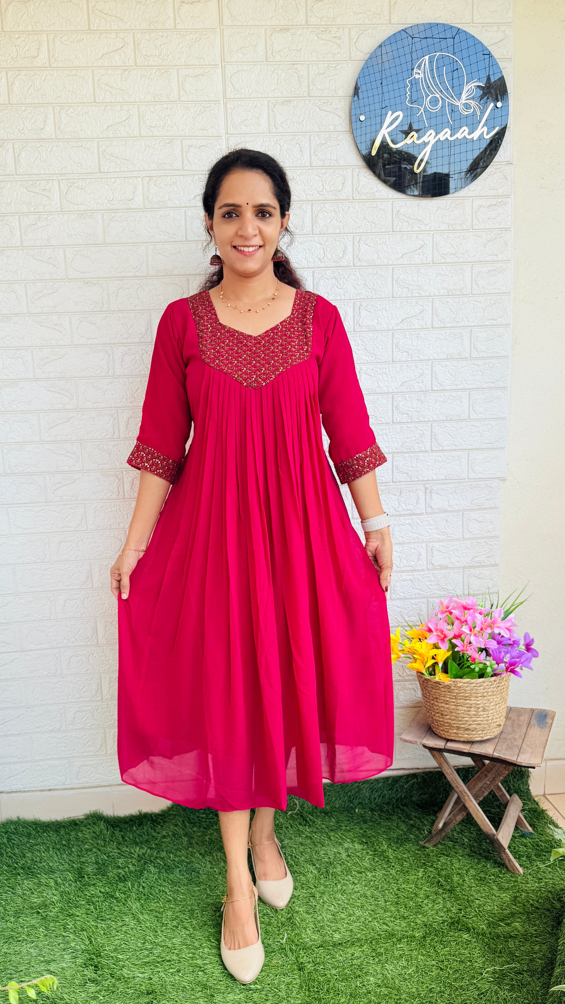 Georgette Pleated Kurti RG801 Dark Pink