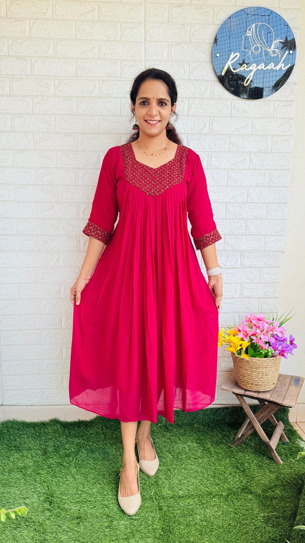 Georgette Pleated Kurti RG801 Dark Pink