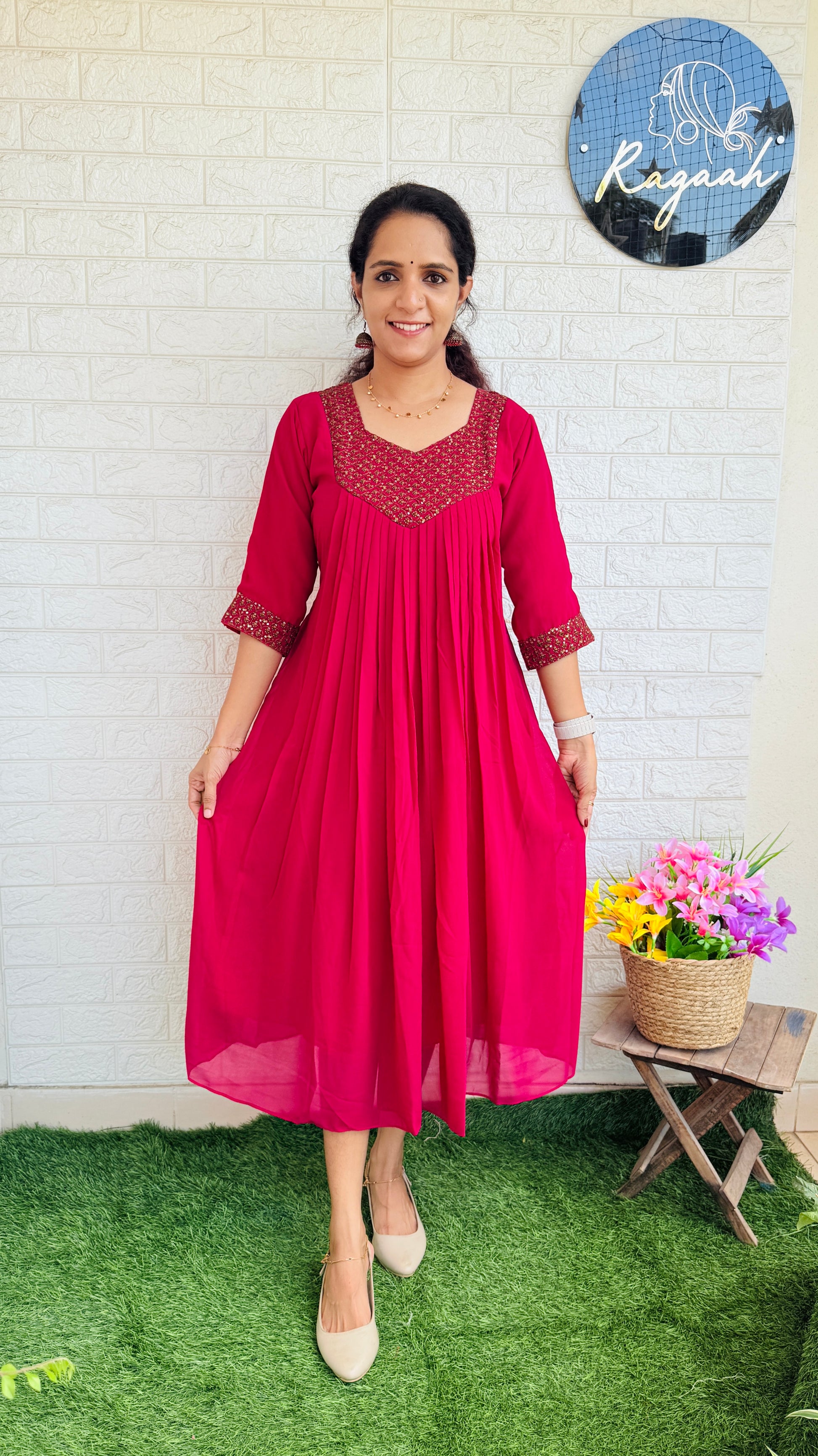 Georgette Pleated Kurti RG801 Dark Pink
