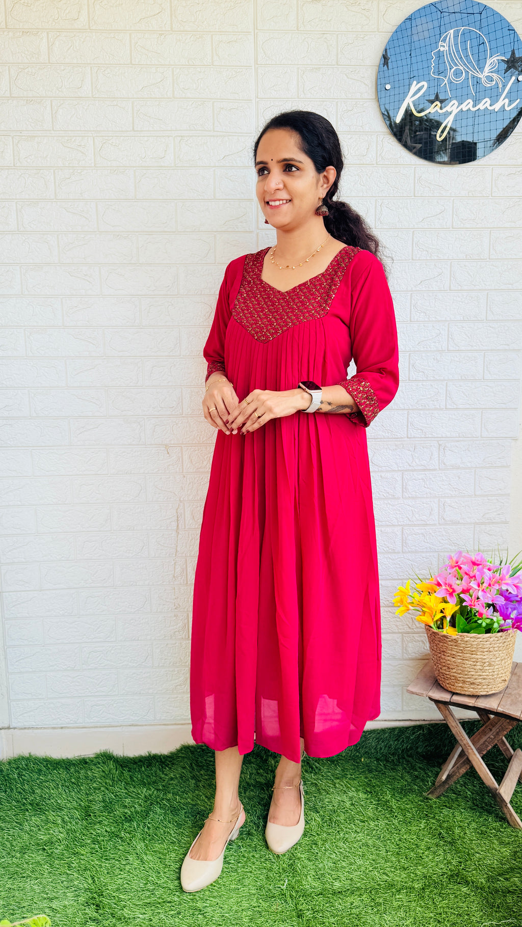 Georgette Pleated Kurti RG801 Dark Pink