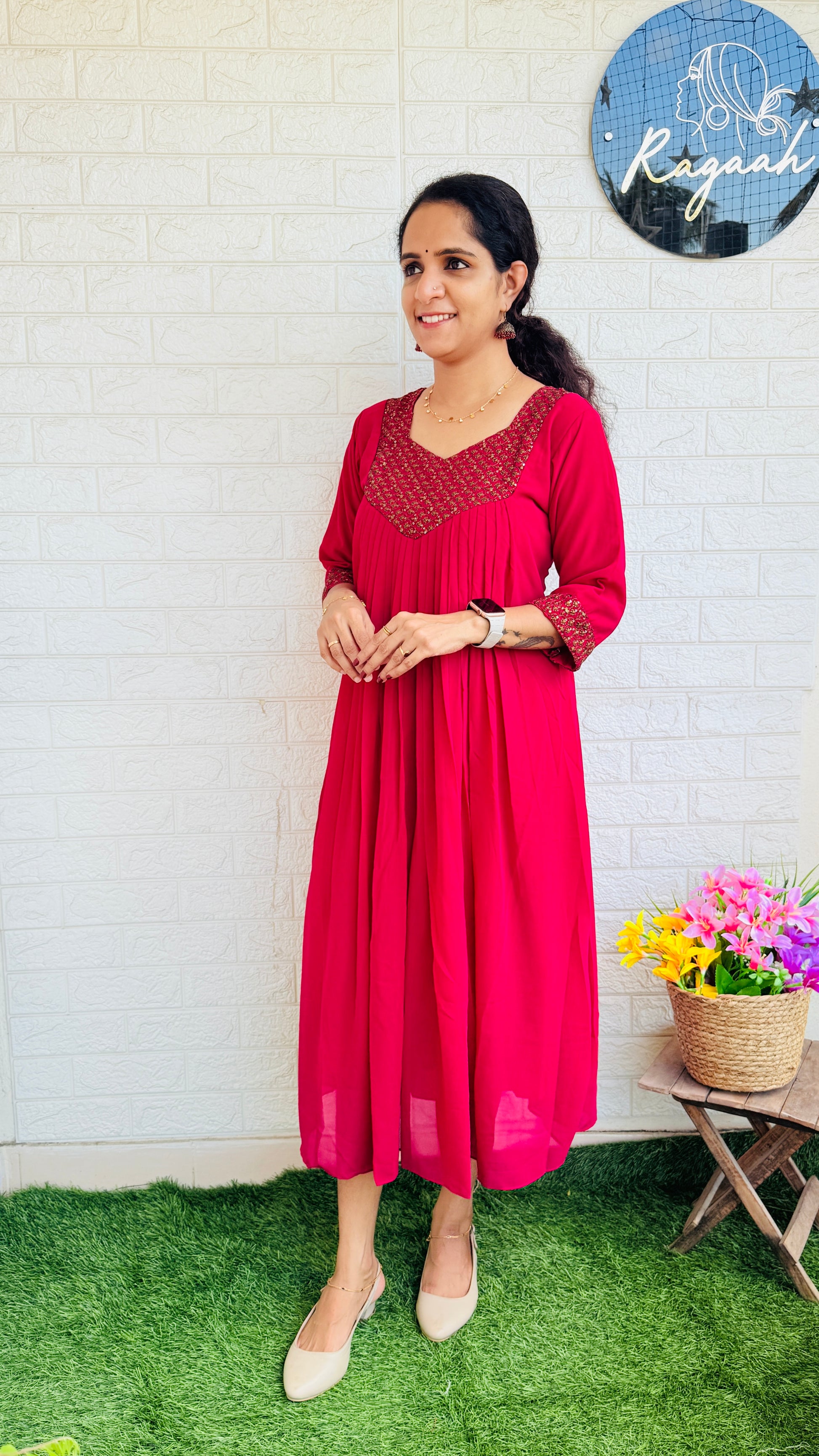 Georgette Pleated Kurti RG801 Dark Pink