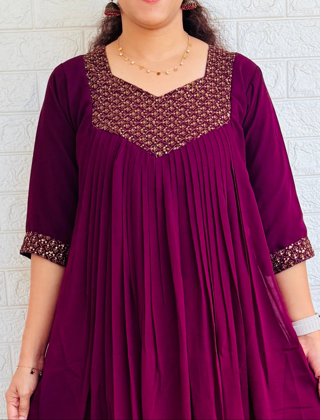 Georgette Pleated Kurti RG802 Grape Wine